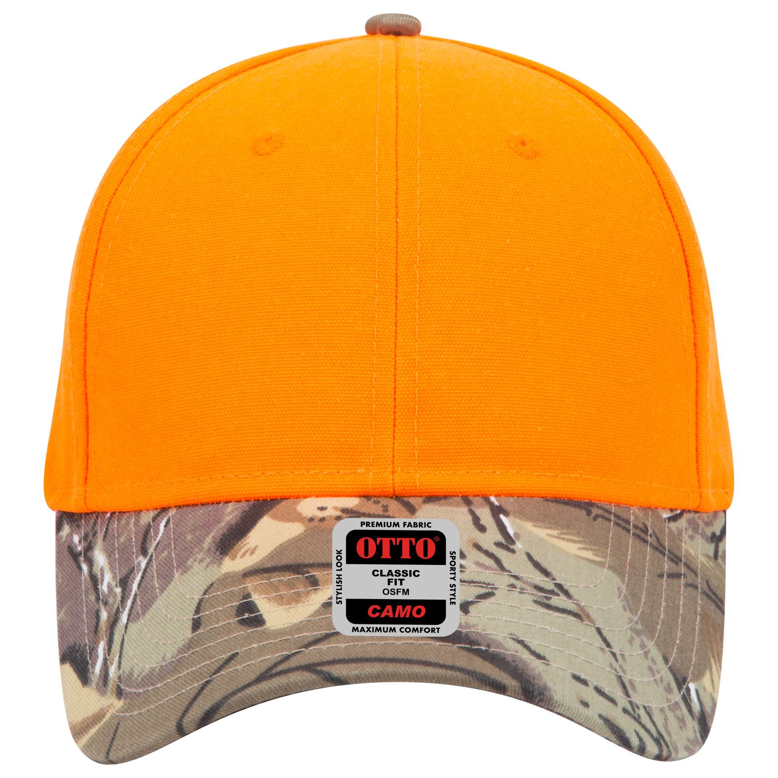Front View of 32073409 - Kha/Brn/Lt.Ol.Grn/N.Org OTTO CAP Camouflage 6 Panel Low Profile Baseball Cap
