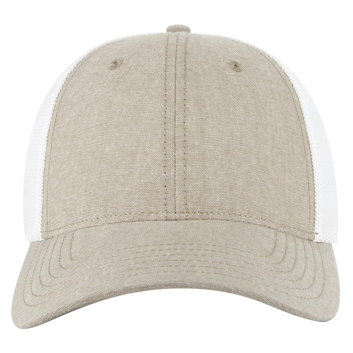 Front View of 3216C - Khk/Wht OTTO CAP "OTTO COMFY FIT" 6 Panel Low Profile Mesh Back Trucker Hat