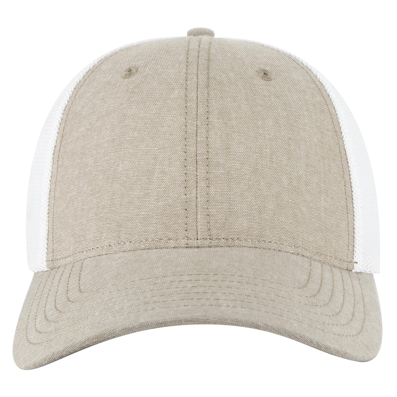 Front View of 3216C - Khk/Wht OTTO CAP "OTTO COMFY FIT" 6 Panel Low Profile Mesh Back Trucker Hat