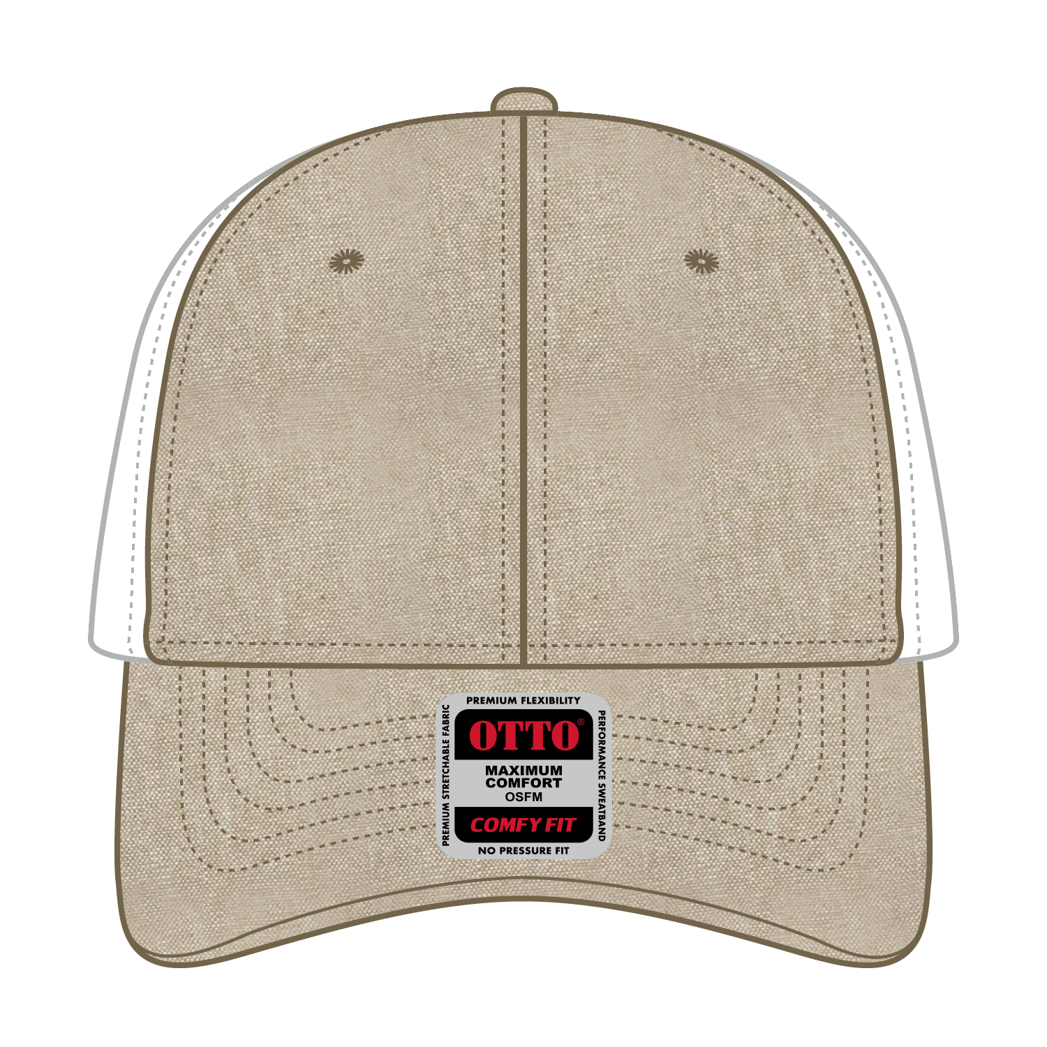 Front View of 3216C - Khk/Wht OTTO CAP "OTTO COMFY FIT" 6 Panel Low Profile Mesh Back Trucker Hat