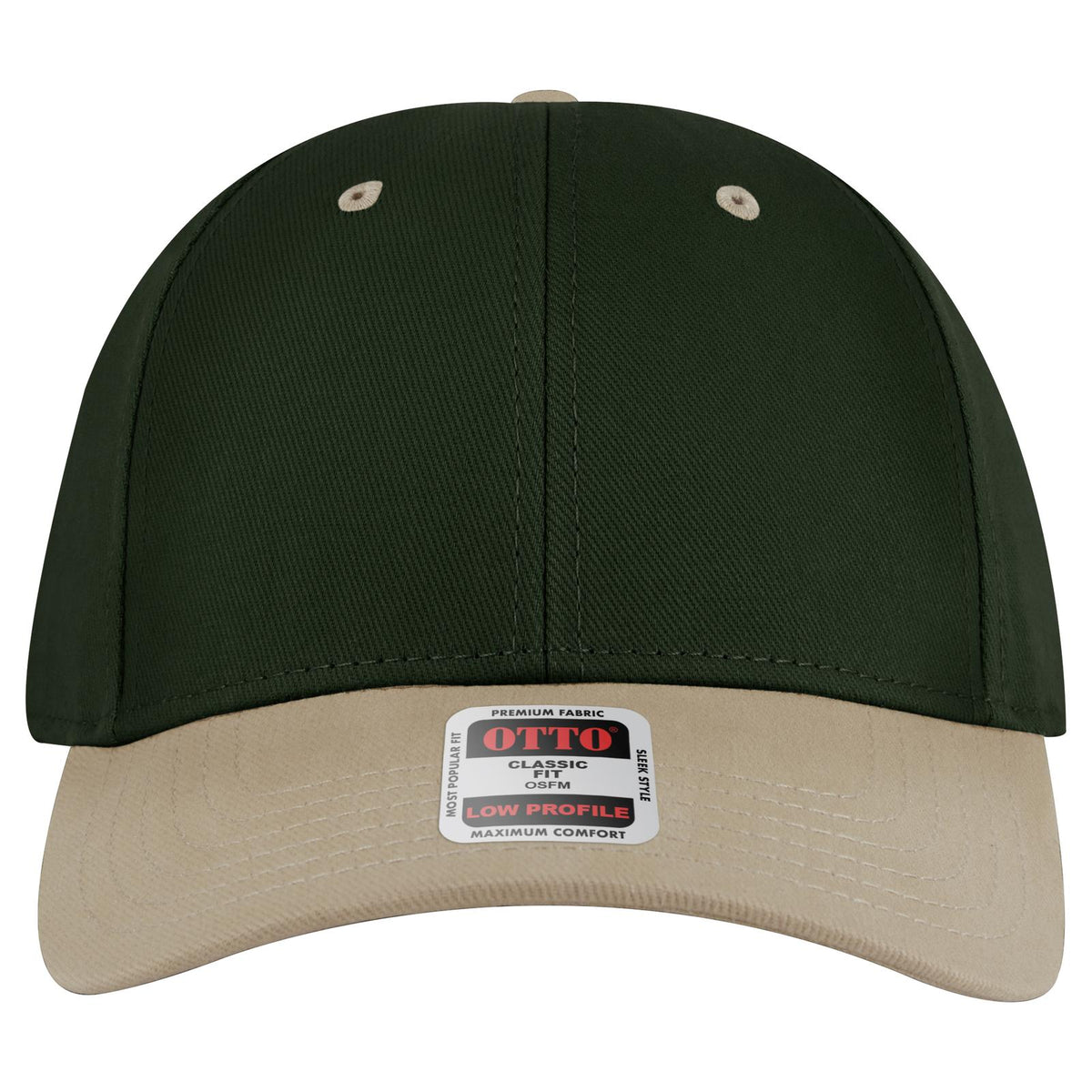 Front View of 3217 - Kha/Dk.Grn OTTO CAP 6 Panel Low Profile Baseball Cap