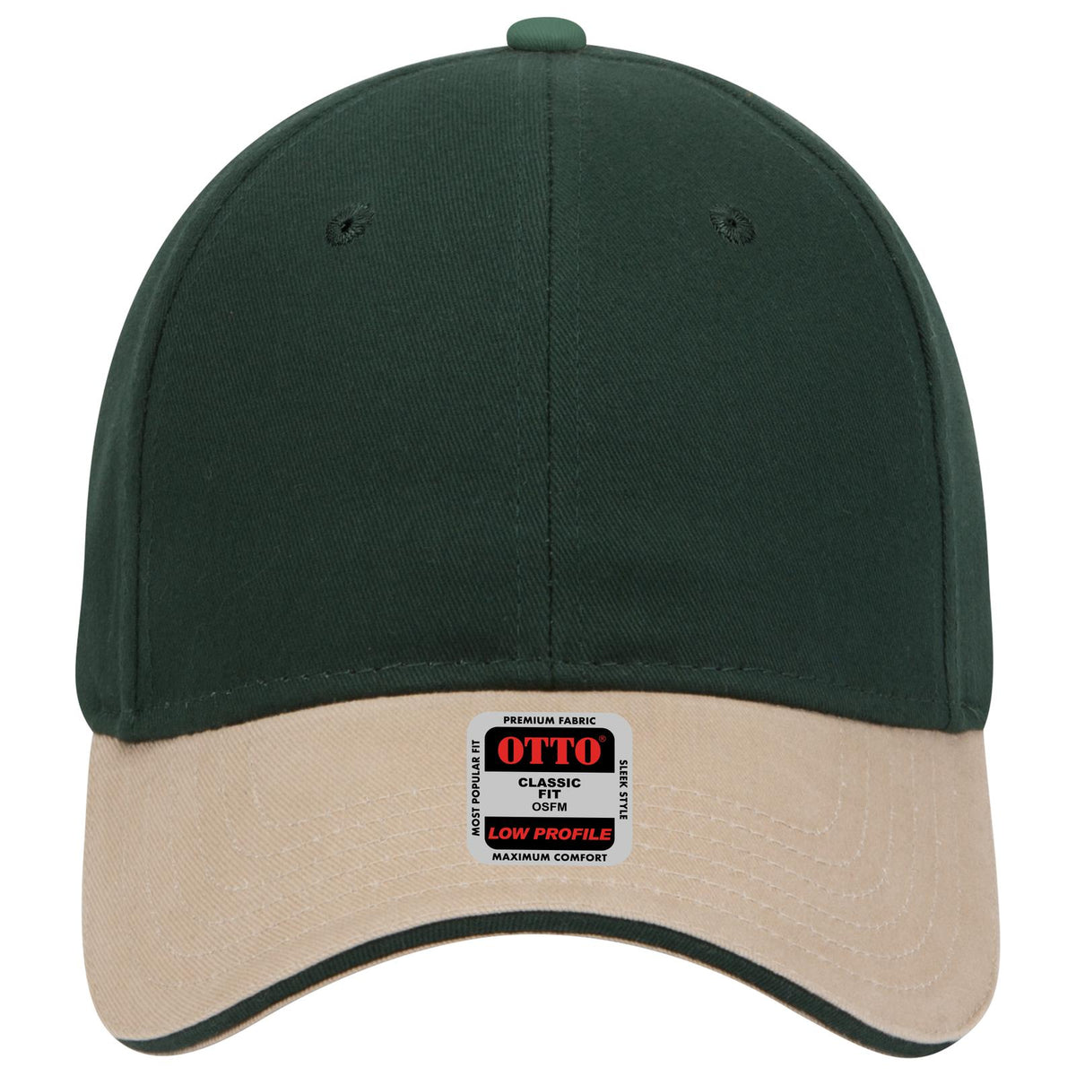 Front View of 321717 - Kha/Dk.Grn/Dk.Grn OTTO CAP 6 Panel Low Profile Baseball Cap