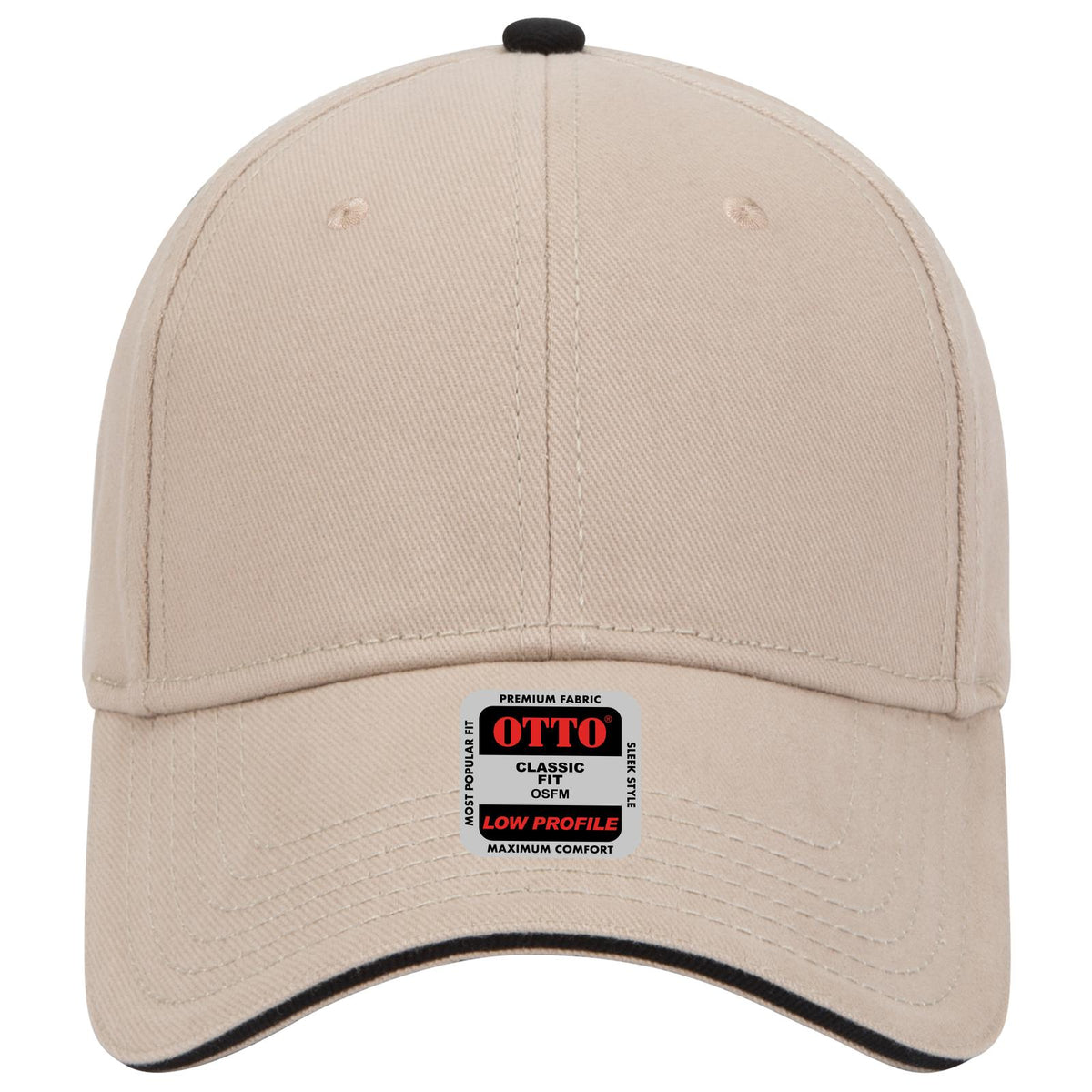 Front View of 323203 - Kha/Kha/Blk OTTO CAP 6 Panel Low Profile Baseball Cap