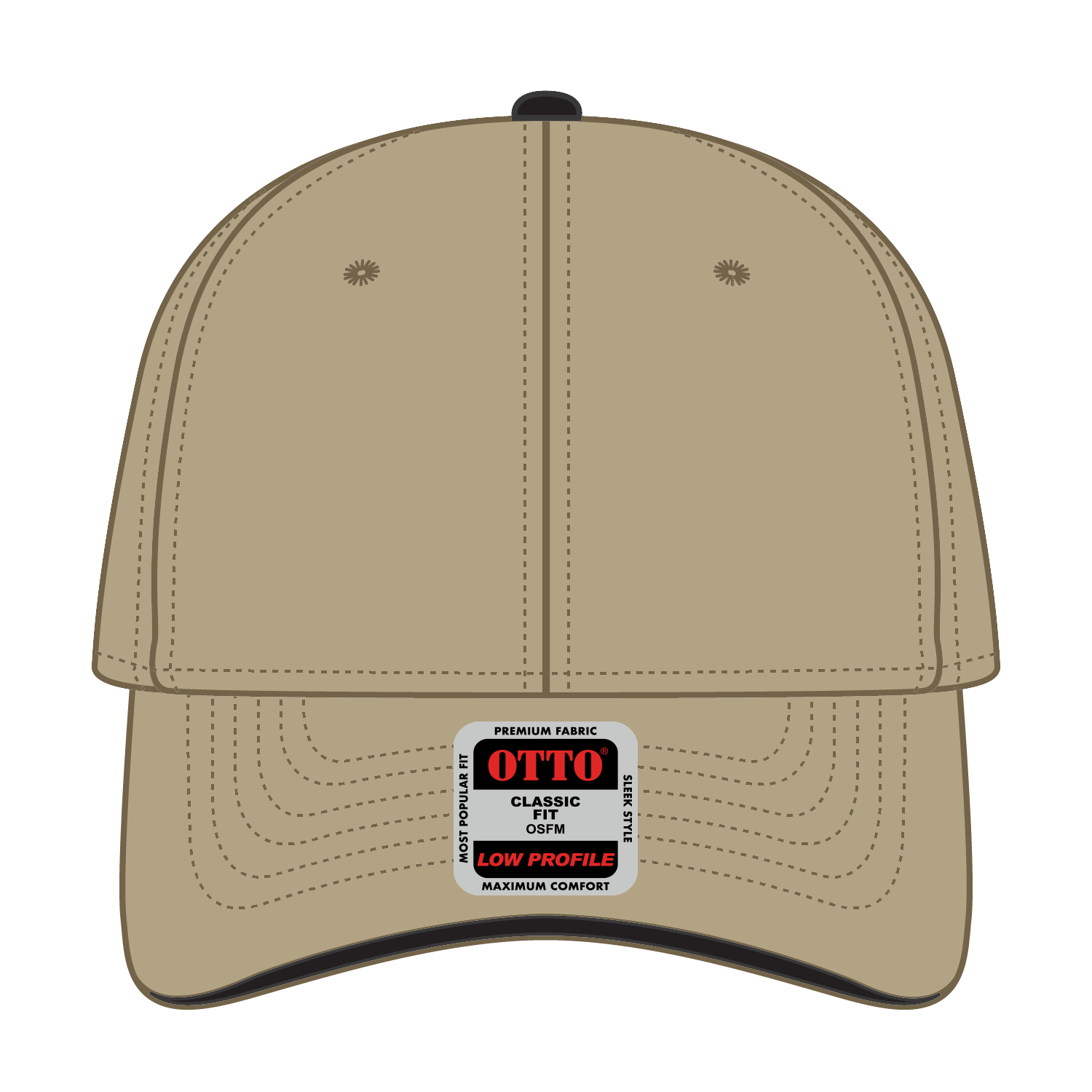 Front View of 323203 - Kha/Kha/Blk OTTO CAP 6 Panel Low Profile Baseball Cap