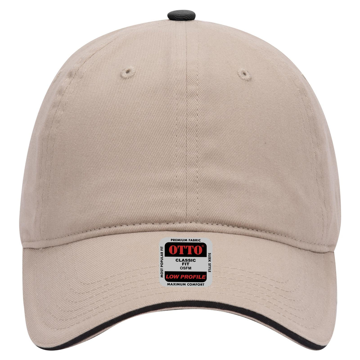 Front View of 323203 - Kha/Kha/Blk OTTO CAP 6 Panel Low Profile Baseball Cap