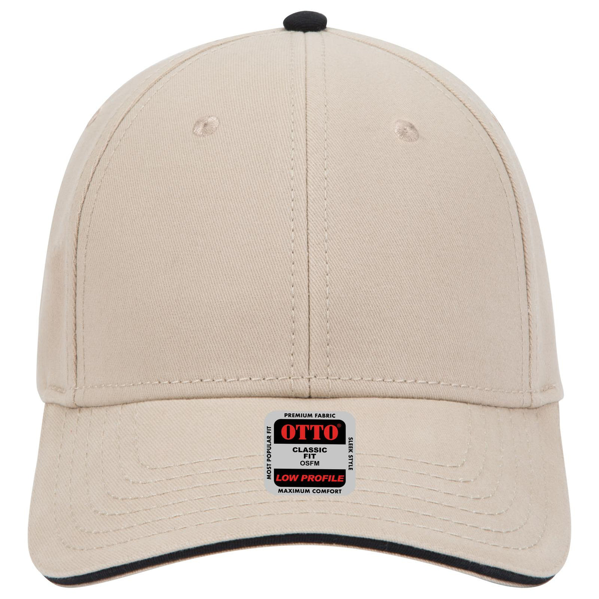 Front View of 323203 - Kha/Kha/Blk OTTO CAP 6 Panel Low Profile Baseball Cap
