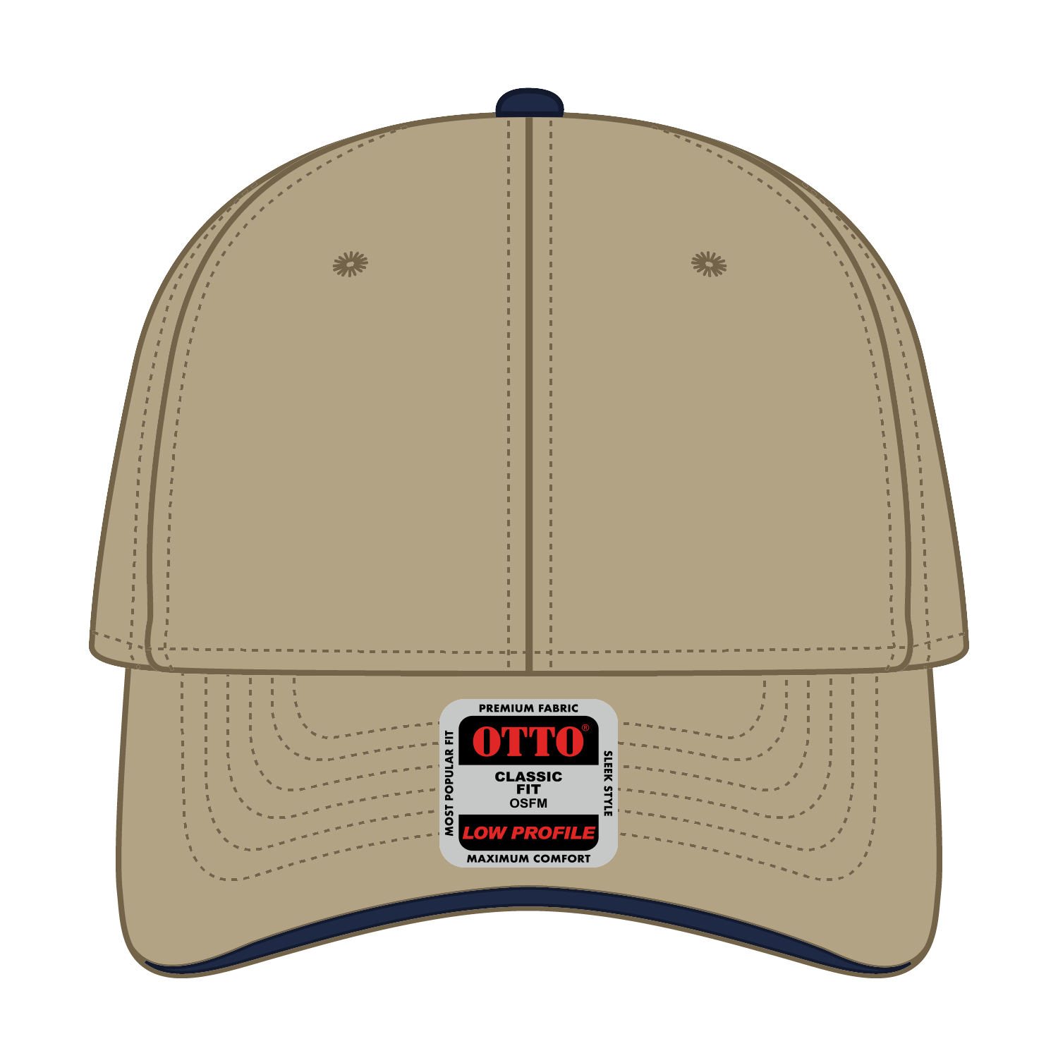 Front View of 323204 - Kha/Kha/Nvy OTTO CAP 6 Panel Low Profile Baseball Cap