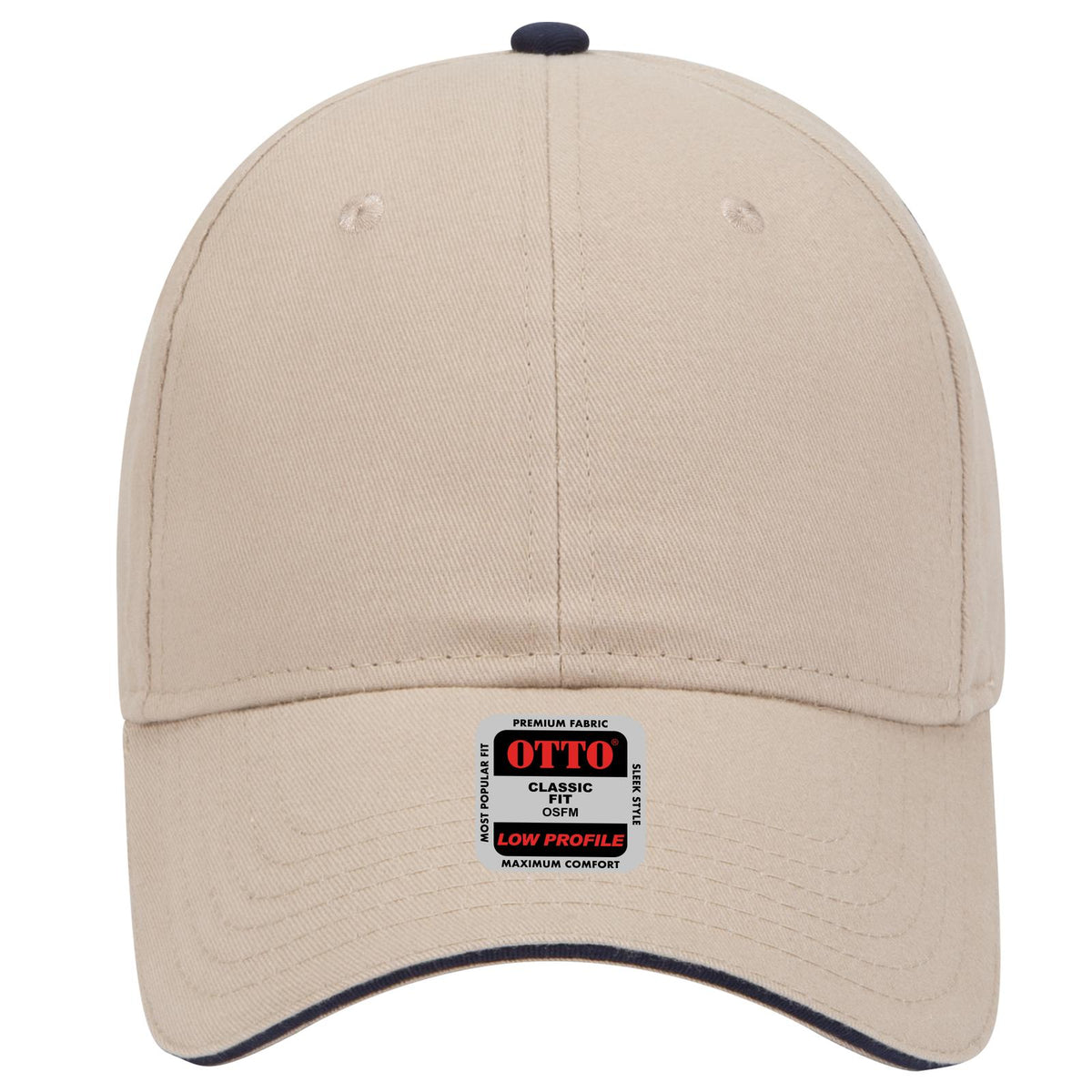 Front View of 323204 - Kha/Kha/Nvy OTTO CAP 6 Panel Low Profile Baseball Cap