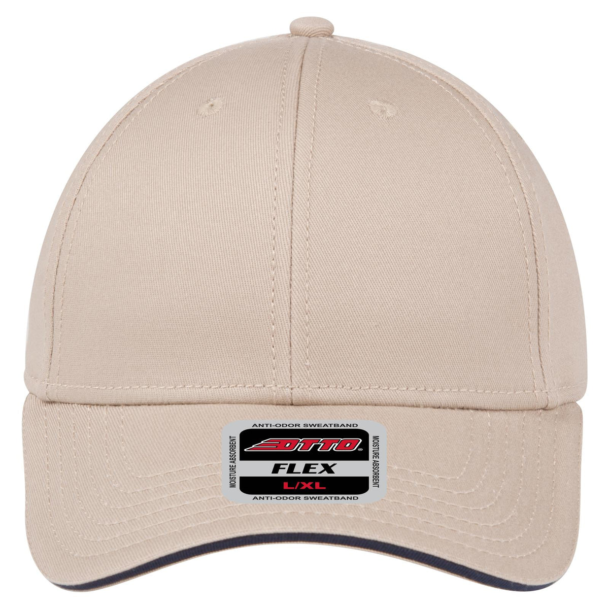 Front View of 323204 - Kha/Kha/Nvy OTTO CAP "OTTO FLEX" Fitted 6 Panel Low Profile Baseball Cap