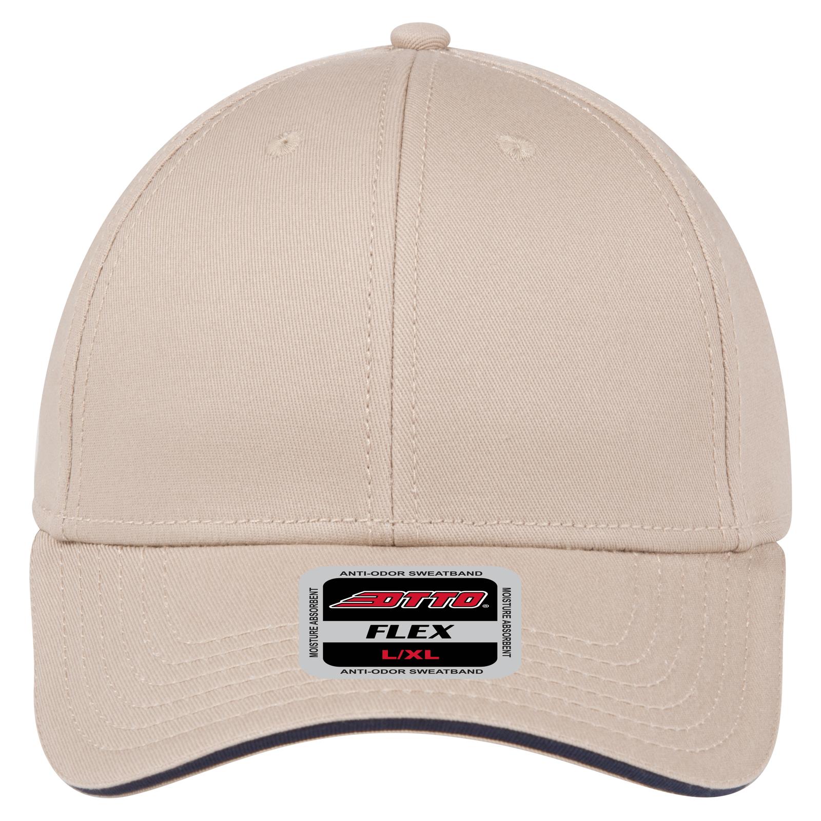 Front View of 323204 - Kha/Kha/Nvy OTTO CAP "OTTO FLEX" Fitted 6 Panel Low Profile Baseball Cap