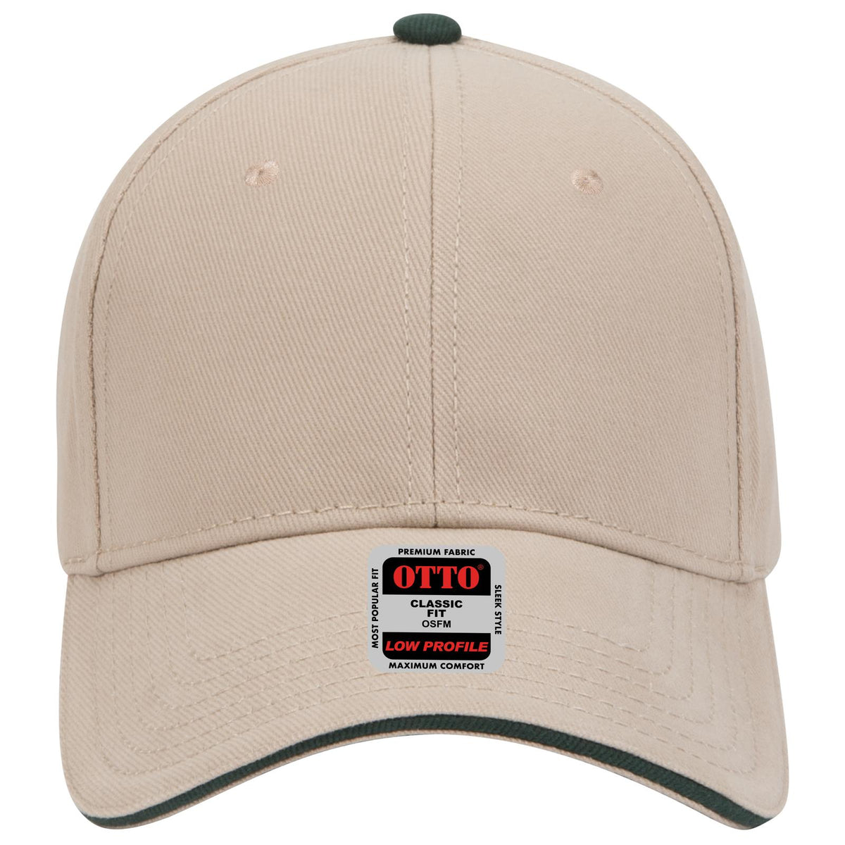 Front View of 323217 - Kha/Kha/Dk.Grn OTTO CAP 6 Panel Low Profile Baseball Cap