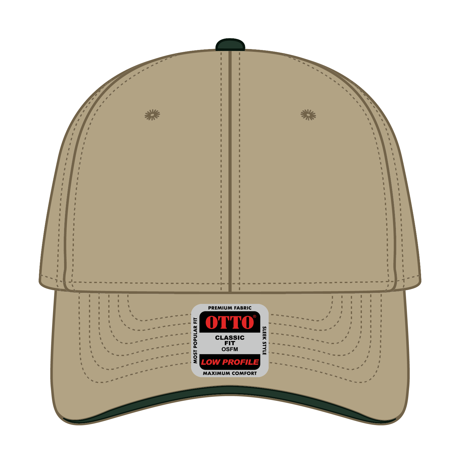 Front View of 323217 - Kha/Kha/Dk.Grn OTTO CAP 6 Panel Low Profile Baseball Cap
