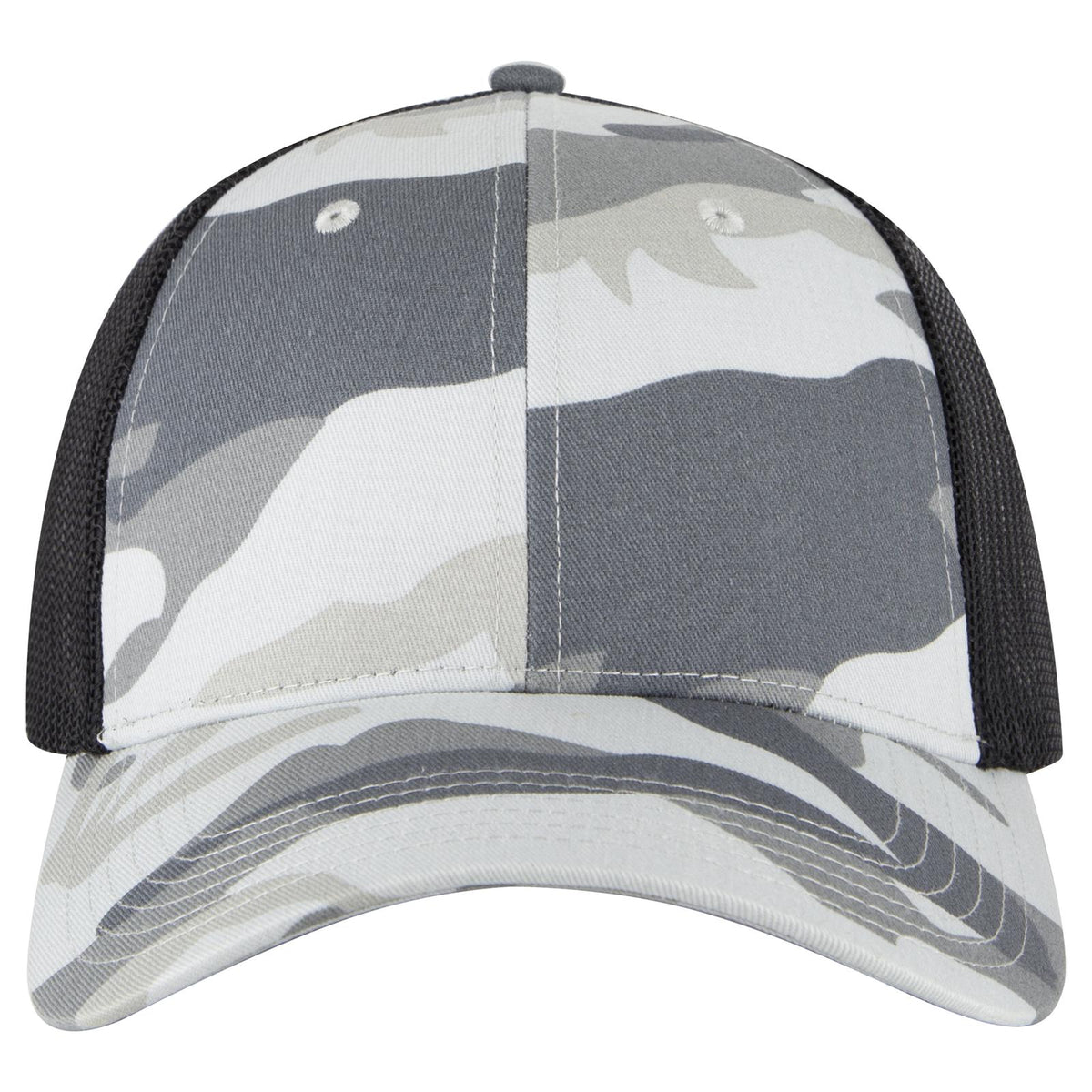 Front View of 351403 - St.Gry/Gry/Blk OTTO CAP Camouflage 6 Panel Low Profile Mesh Back Trucker Hat