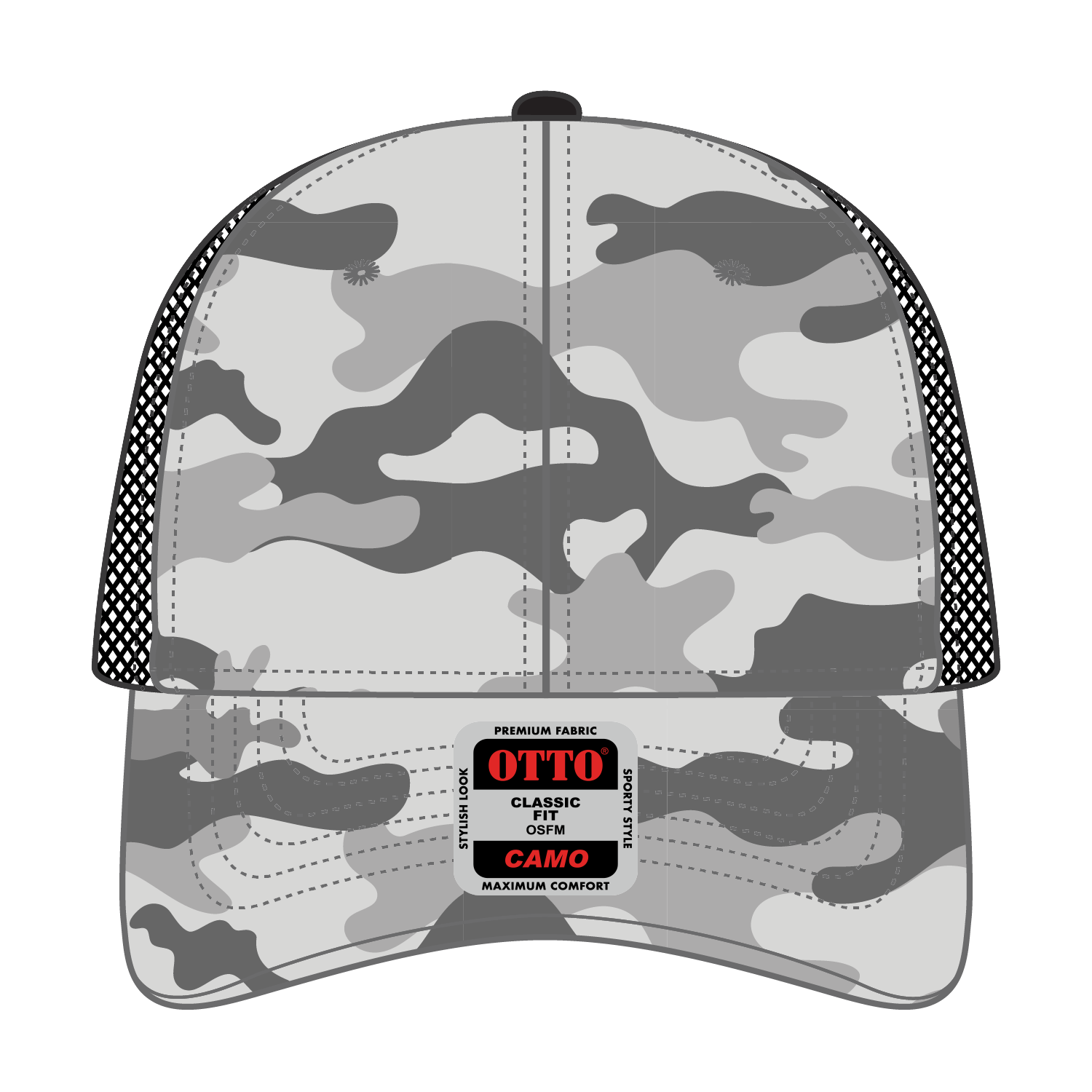 Front View of 351403 - St.Gry/Gry/Blk OTTO CAP Camouflage 6 Panel Low Profile Mesh Back Trucker Hat