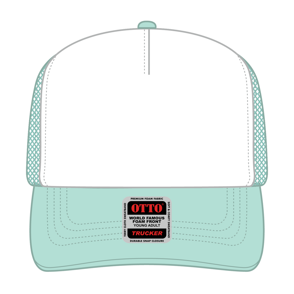 Front View of 381638 - Sm Grn/Wht/Sm Grn OTTO CAP 5 Panel High Crown Mesh Back Trucker Hat