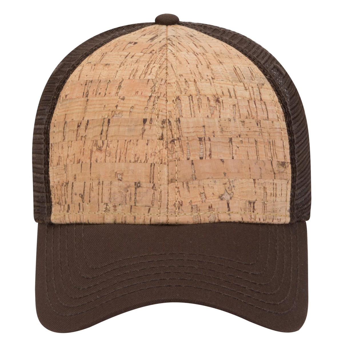 Front View of 3911239 - D.Brn/Cork/D.Brn OTTO CAP 6 Panel Low Profile Mesh Back Trucker Hat