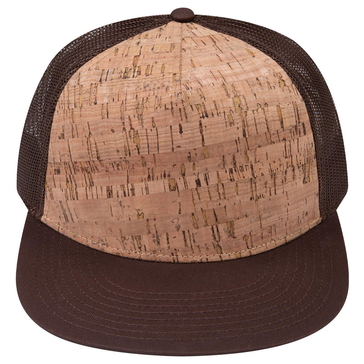 Front View of 3911239 - D.Brn/Cork/D.Brn OTTO CAP "OTTO SNAP" 5 Panel Pro Style Mesh Back Trucker Snapback Hat