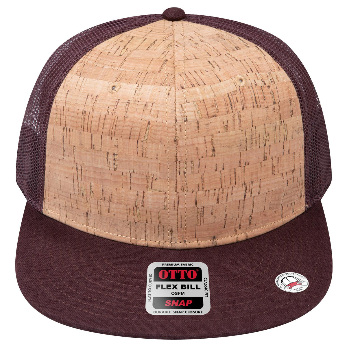 Front View of 3911239 - D.Brn/Cork/D.Brn OTTO CAP "OTTO SNAP" 6 Panel Pro Style Mesh Back Trucker Snapback Hat