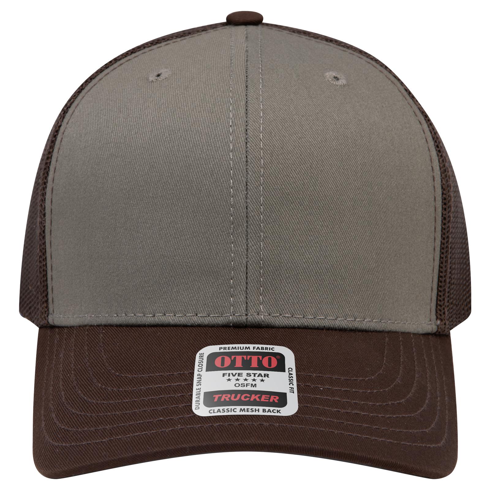 Right View of 392139 - Dk.Brn/Ol.Grn/Dk.Brn OTTO CAP 6 Panel Mid Profile Mesh Back Trucker Hat