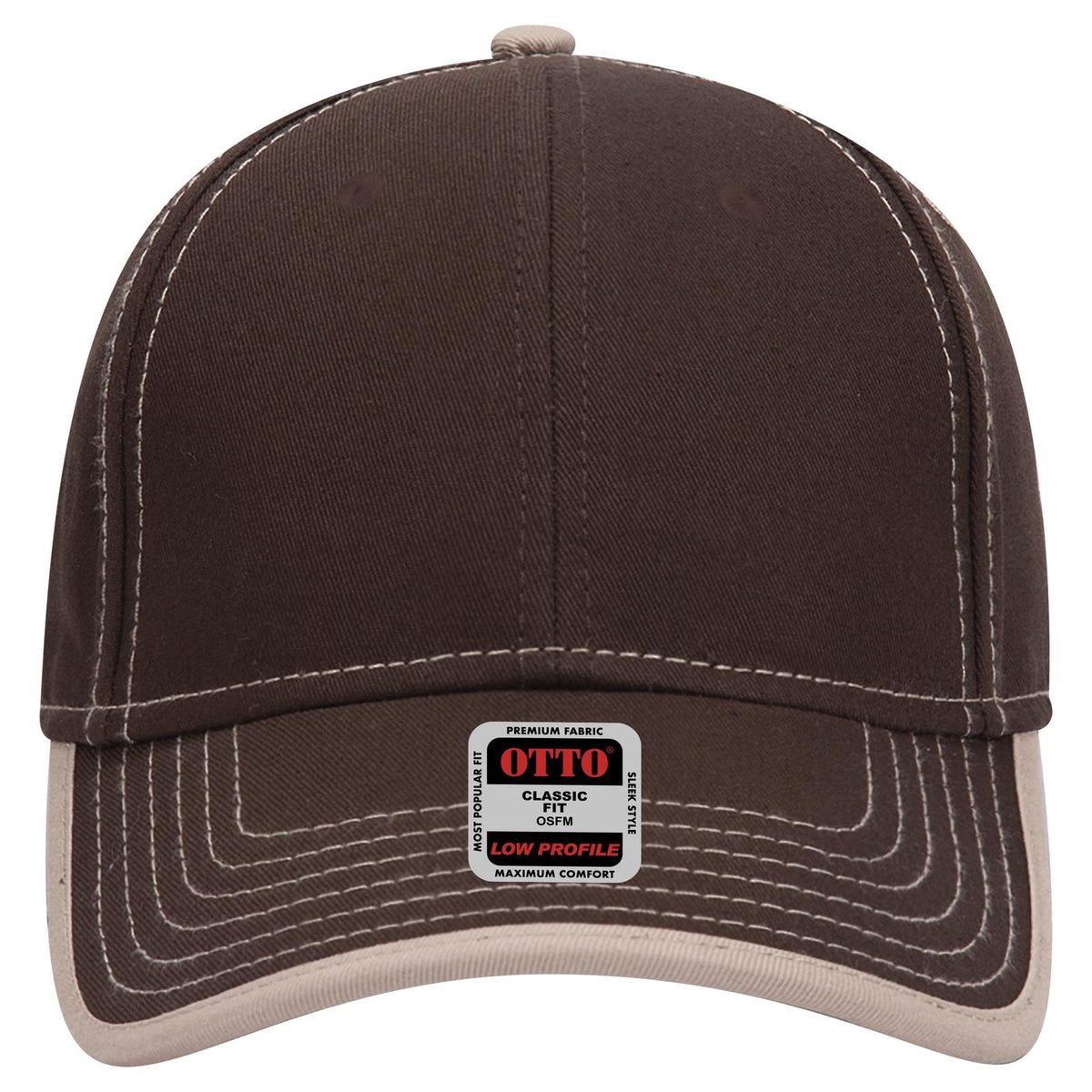 Front View of 3932 - Dk.Brn/Kha OTTO CAP 6 Panel Low Profile Baseball Cap