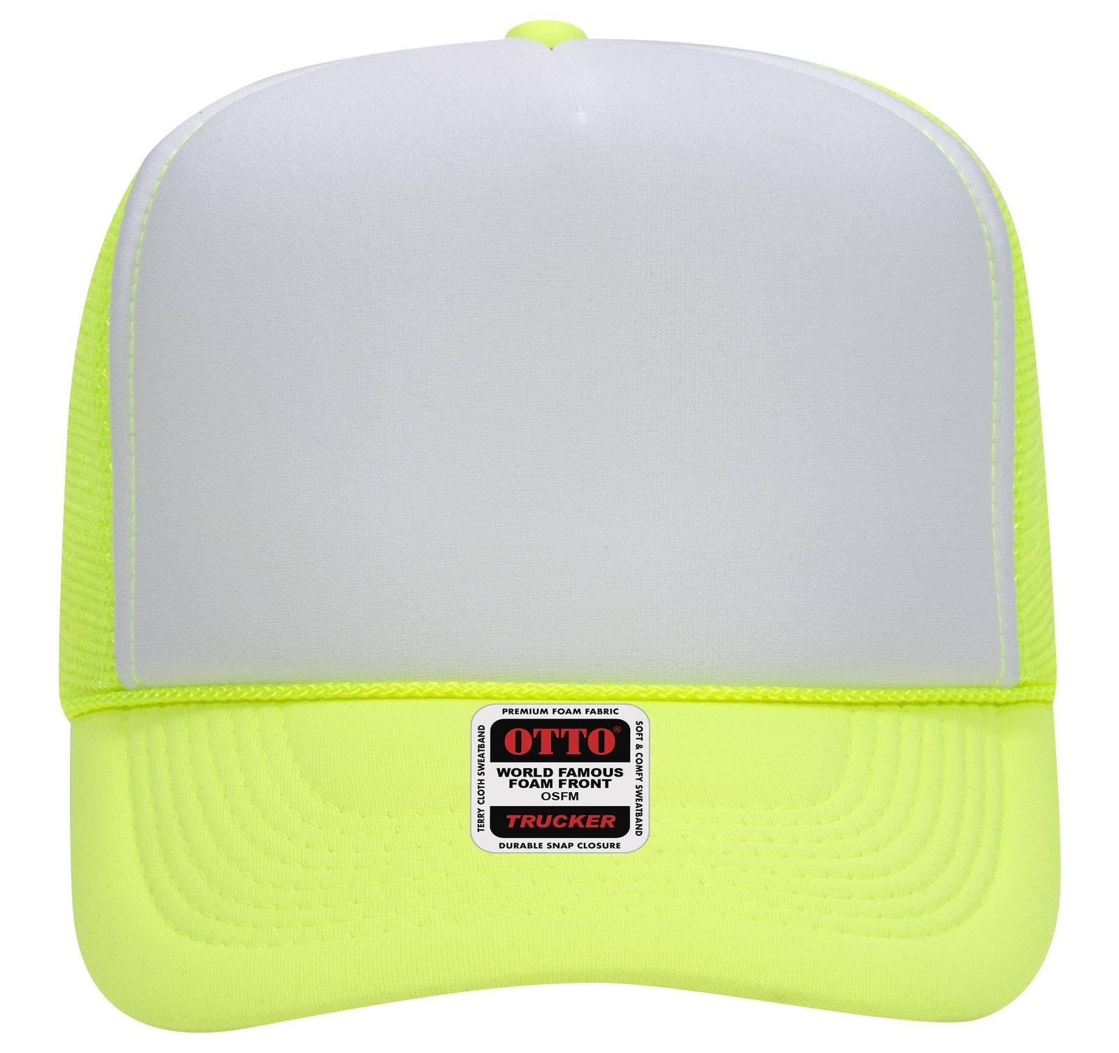Right View of 401640 - N.Ylw/Wht/N.Ylw OTTO CAP 5 Panel High Crown Mesh Back Trucker Hat