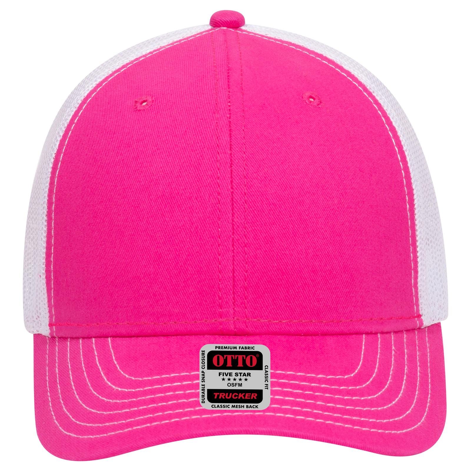 Right View of 424216 - H.Pnk/H.Pnk/Wht OTTO CAP 6 Panel Low Profile Mesh Back Trucker Hat