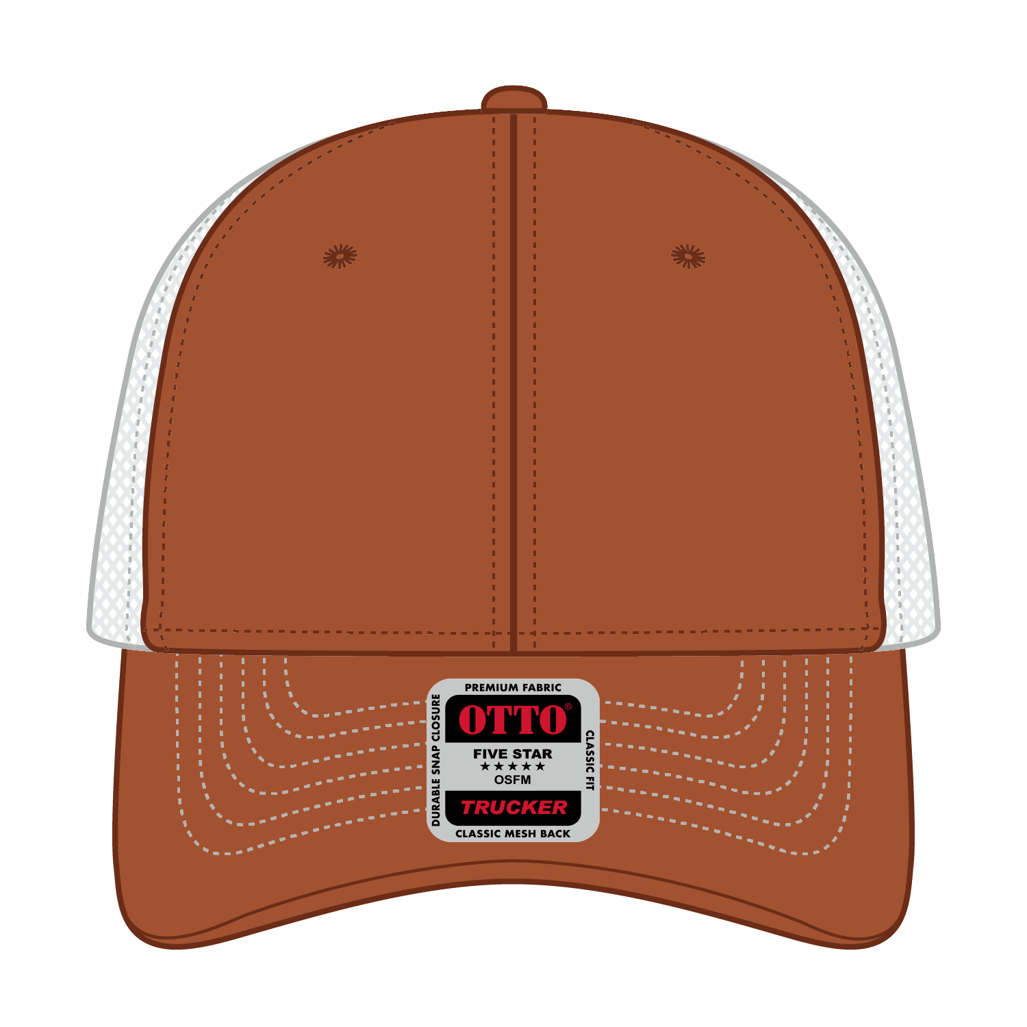 Front View of 444416 - Tx Org/Tx Org/Wht OTTO CAP 6 Panel Low Profile Mesh Back Trucker Hat
