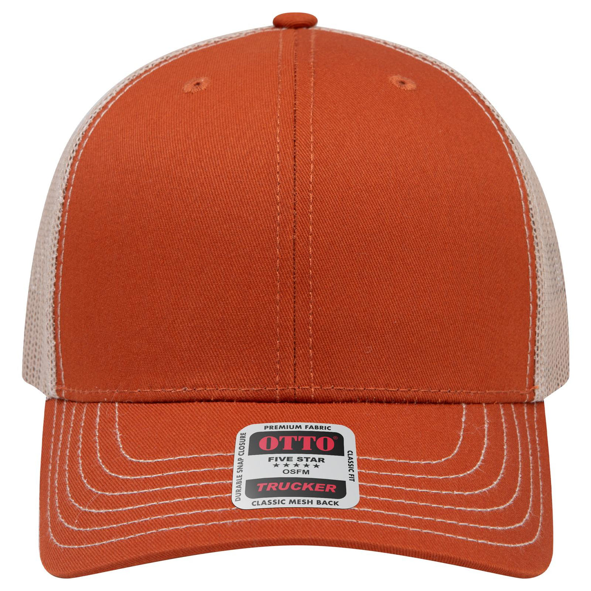 Front View of 444432 - Tx.Org/Tx.Org/Kha OTTO CAP 6 Panel Mid Profile Mesh Back Trucker Hat
