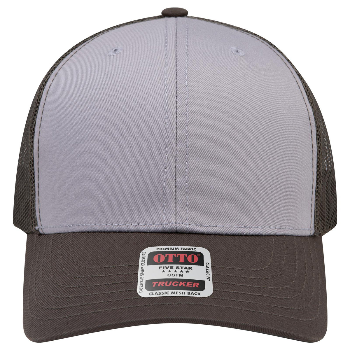 Front View of 461446 - Dk.Ol.Grn/Gry/Dk.Ol.Grn OTTO CAP 6 Panel Mid Profile Mesh Back Trucker Hat