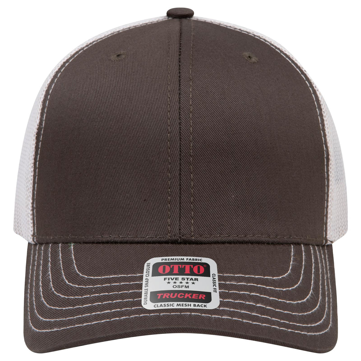 Front View of 464652 - Dk.Ol.Grn/Dk.Ol.Grn/Lt.Khk OTTO CAP 6 Panel Mid Profile Mesh Back Trucker Hat