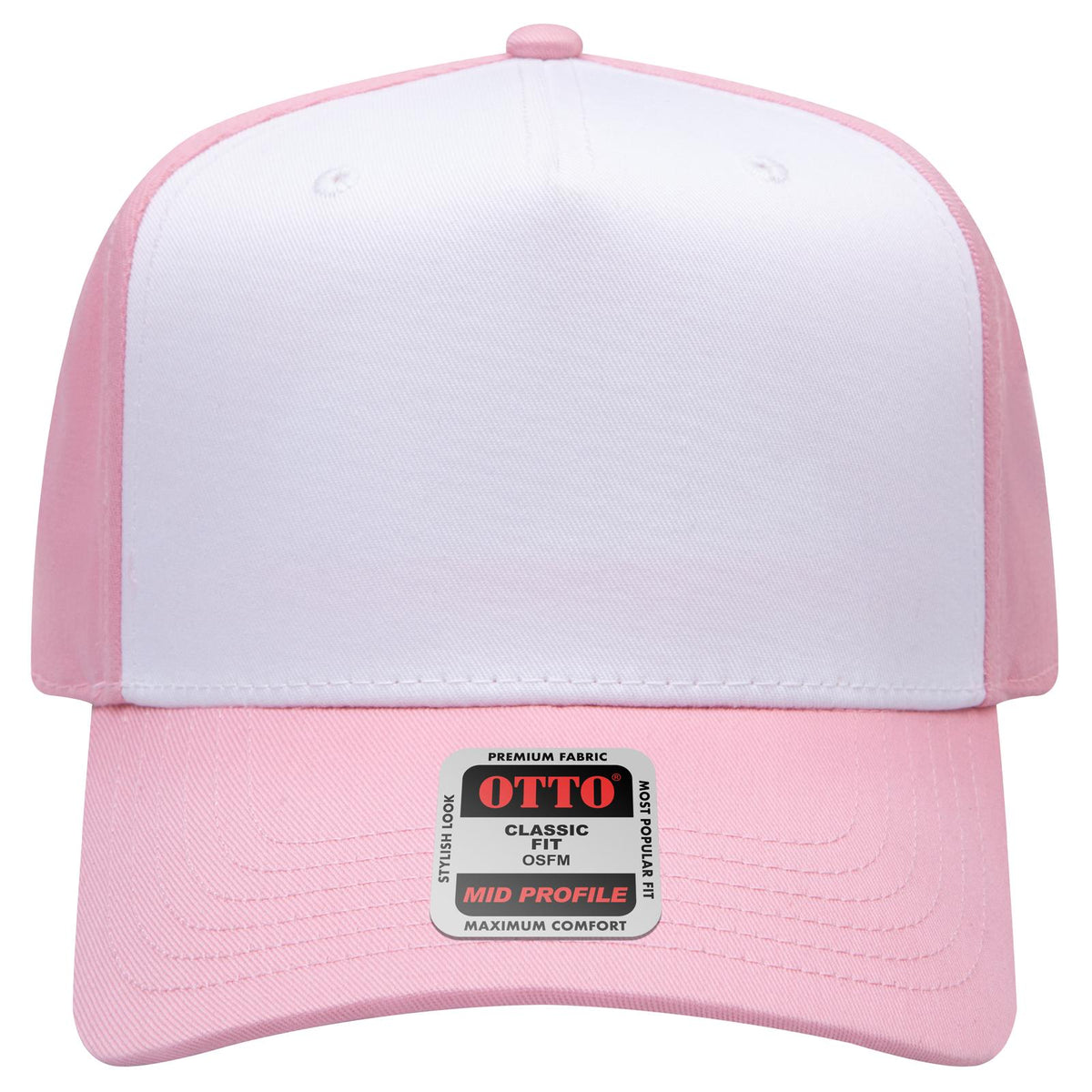 Front View of 501650 - Pnk/Wht/Pnk OTTO CAP 5 Panel Mid Profile Baseball Cap