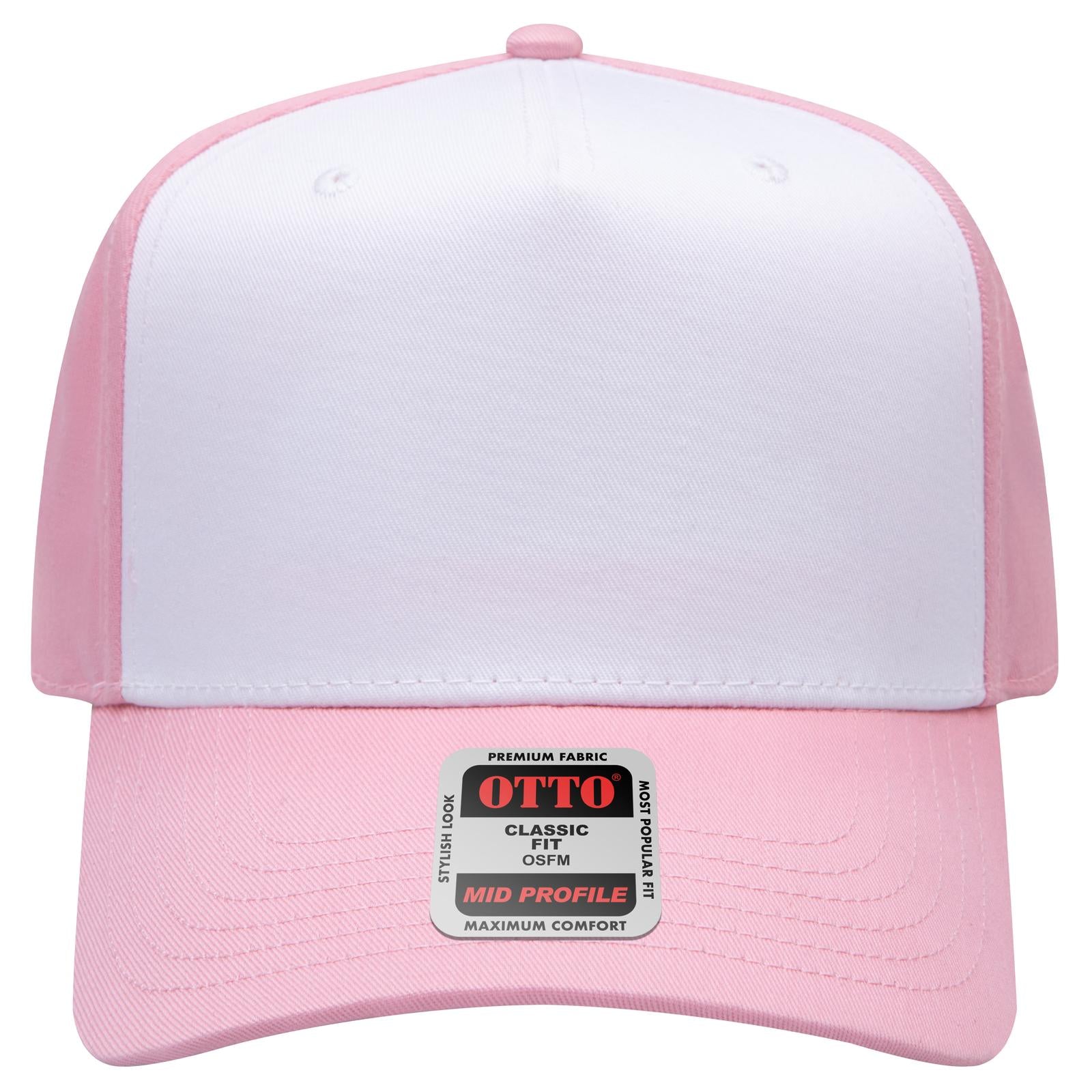 Right View of 501650 - Pnk/Wht/Pnk OTTO CAP 5 Panel Mid Profile Baseball Cap