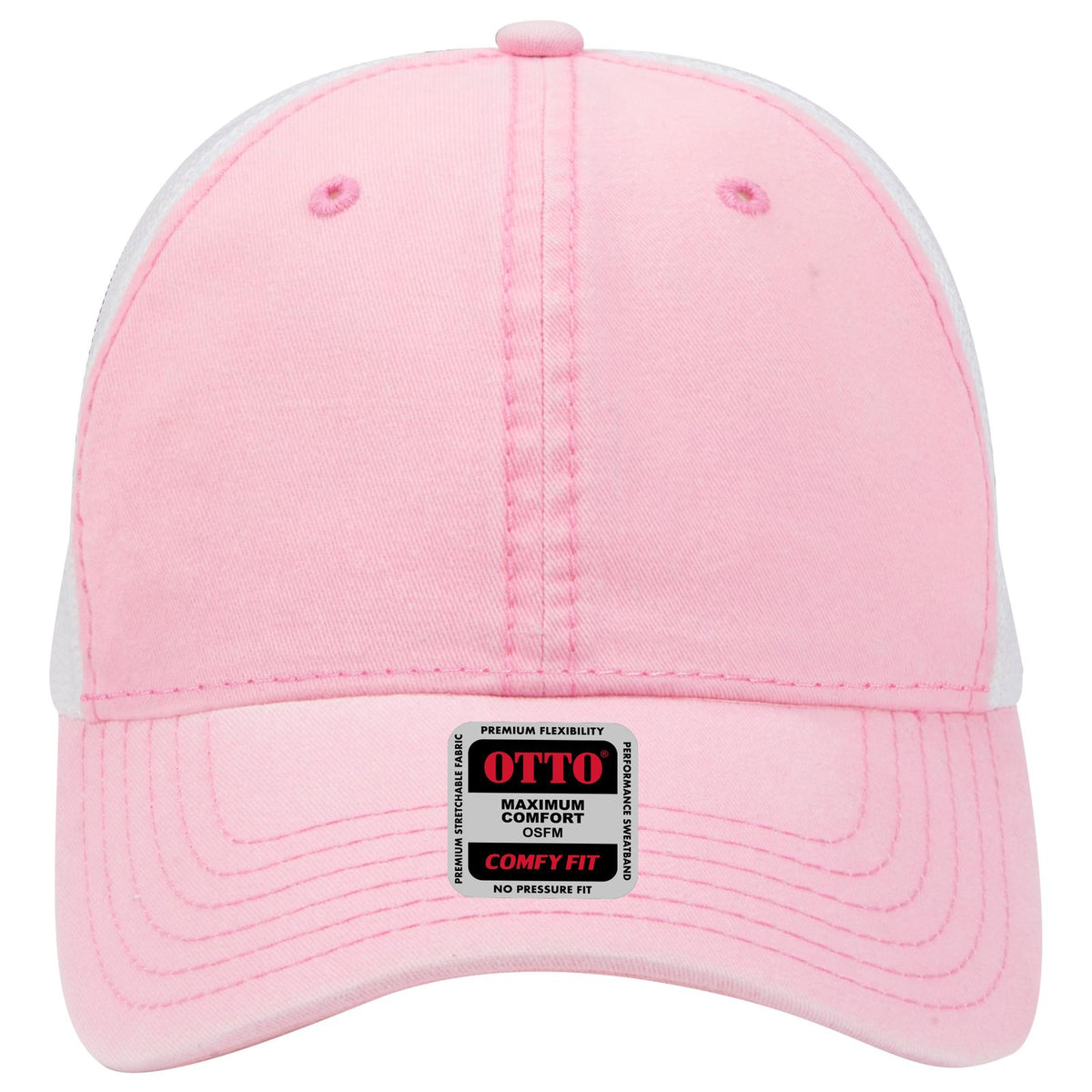 Front View of 505016 - Pnk/Pnk/Wht OTTO CAP "OTTO COMFY FIT" 6 Panel Low Profile Mesh Back Trucker Hat