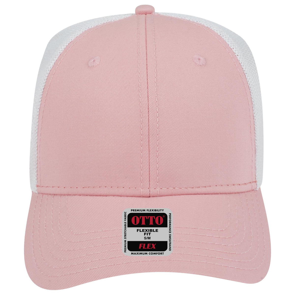 Front View of 505016 - Pnk/Pnk/Wht OTTO CAP "OTTO FLEX" Fitted 6 Panel Low Profile Mesh Back Trucker Hat