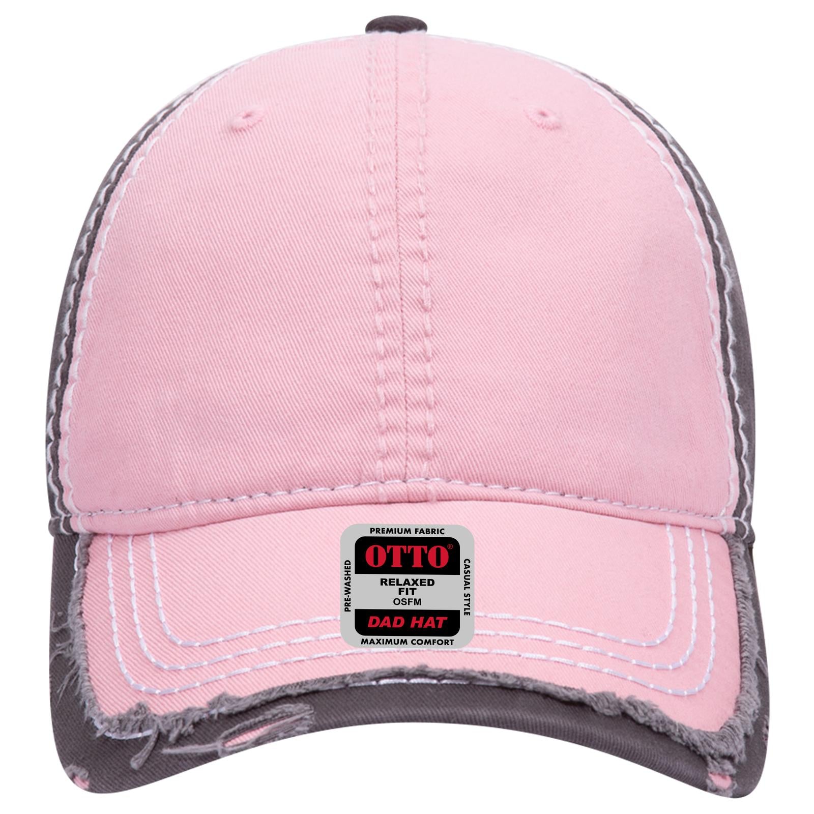 Front View of 505025 - Pnk/Pnk/Ch.Gry OTTO CAP 6 Panel Low Profile Dad Hat