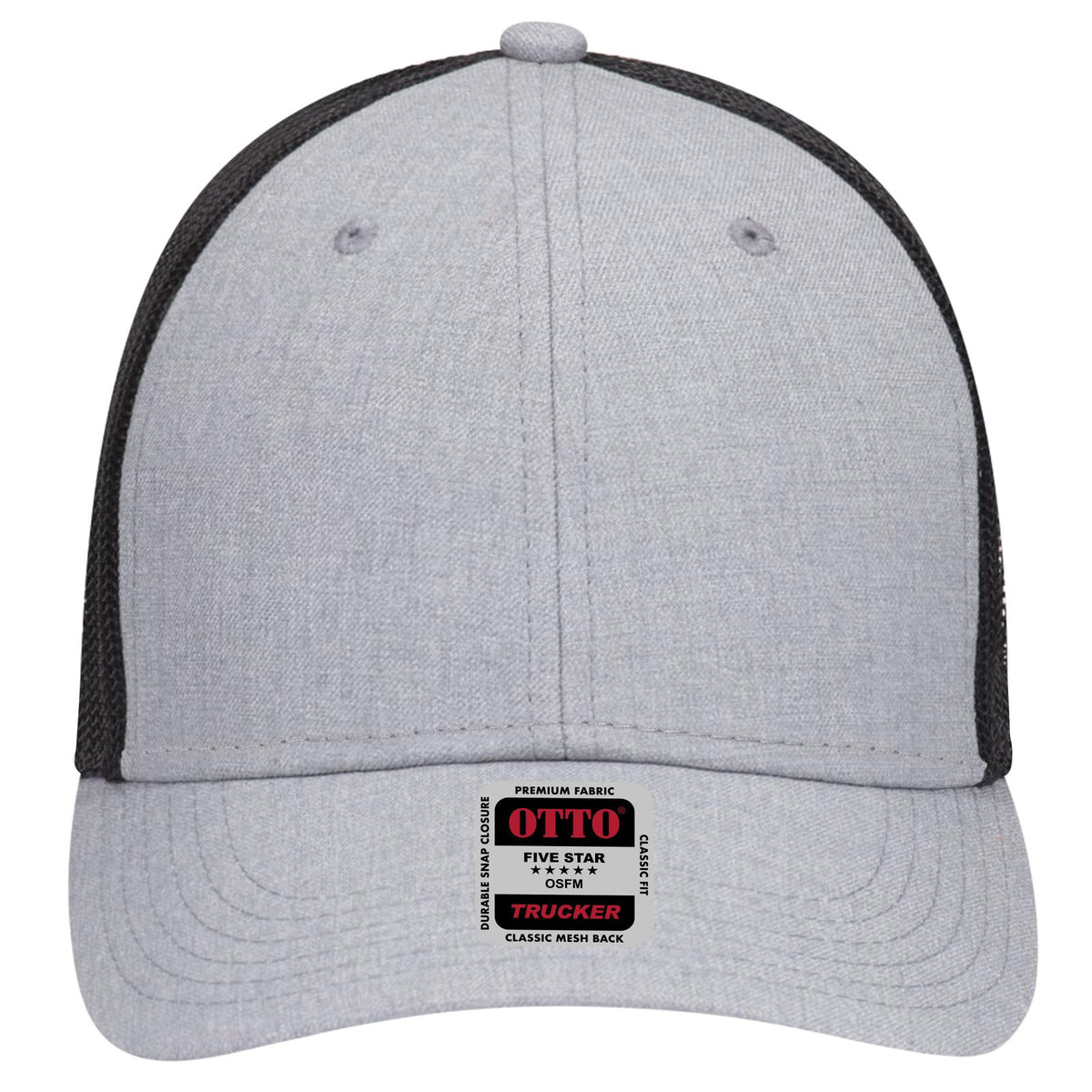Front View of 747403 - H. Gry/H. Gry/Blk OTTO CAP 6 Panel Low Profile Mesh Back Trucker Hat