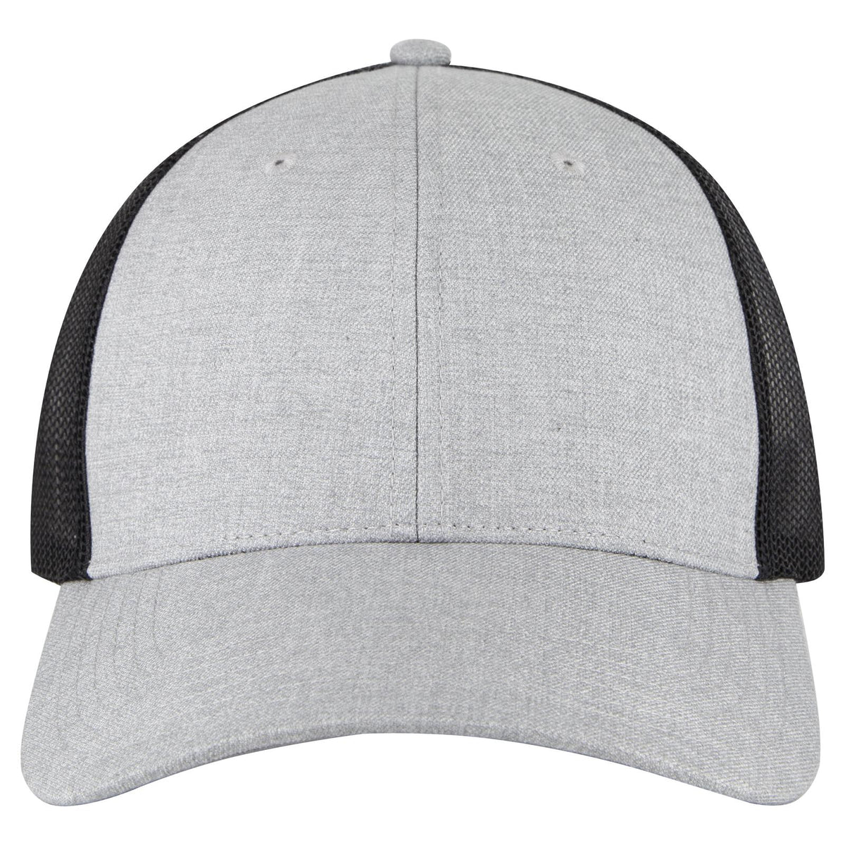 Front View of 747403 - H. Gry/H. Gry/Blk OTTO CAP 6 Panel Low Profile Mesh Back Trucker Hat