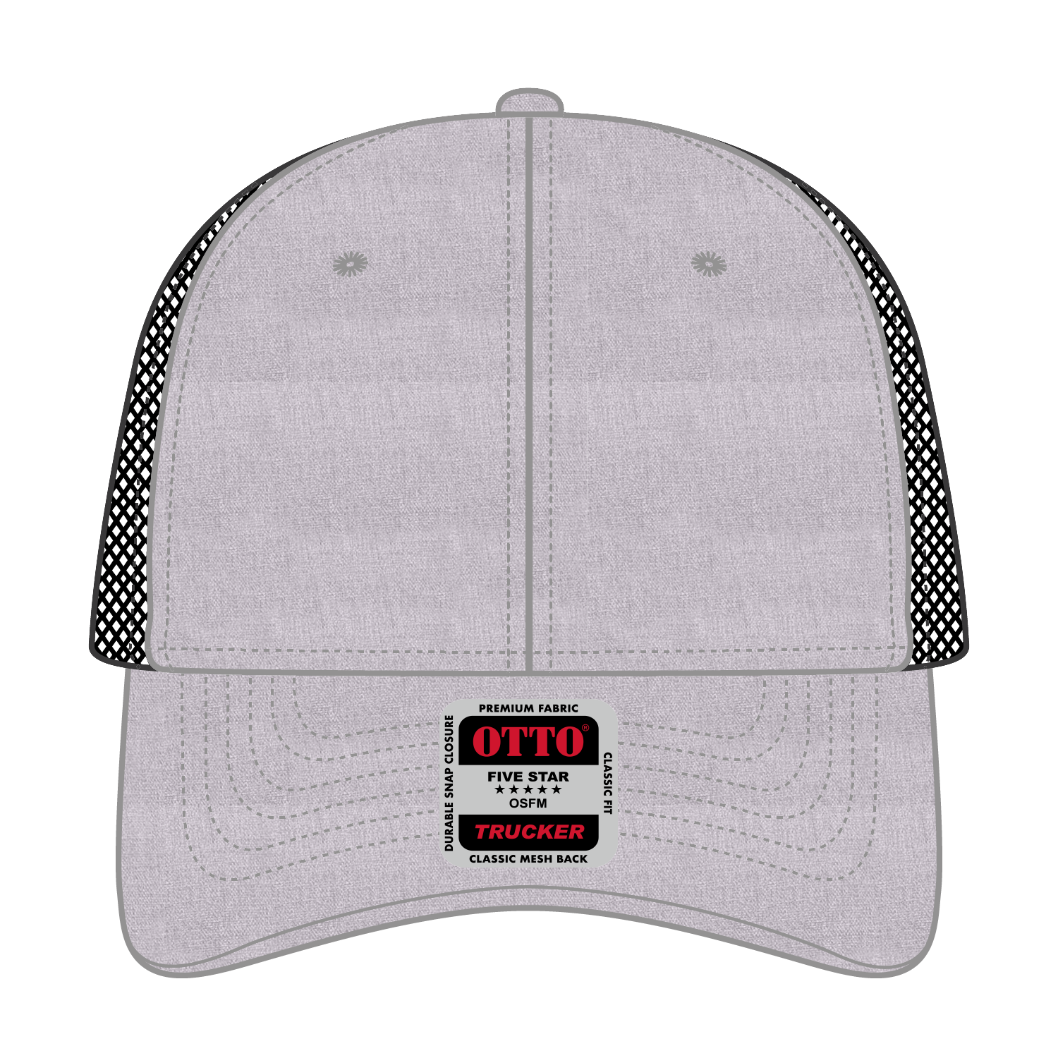 Front View of 747403 - H. Gry/H. Gry/Blk OTTO CAP 6 Panel Low Profile Mesh Back Trucker Hat