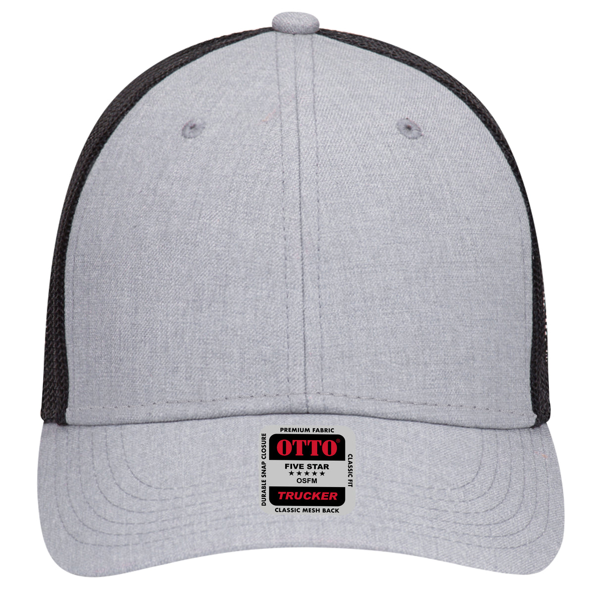 Front View of 747403 - H. Gry/H. Gry/Blk OTTO CAP 6 Panel Low Profile Mesh Back Trucker Hat