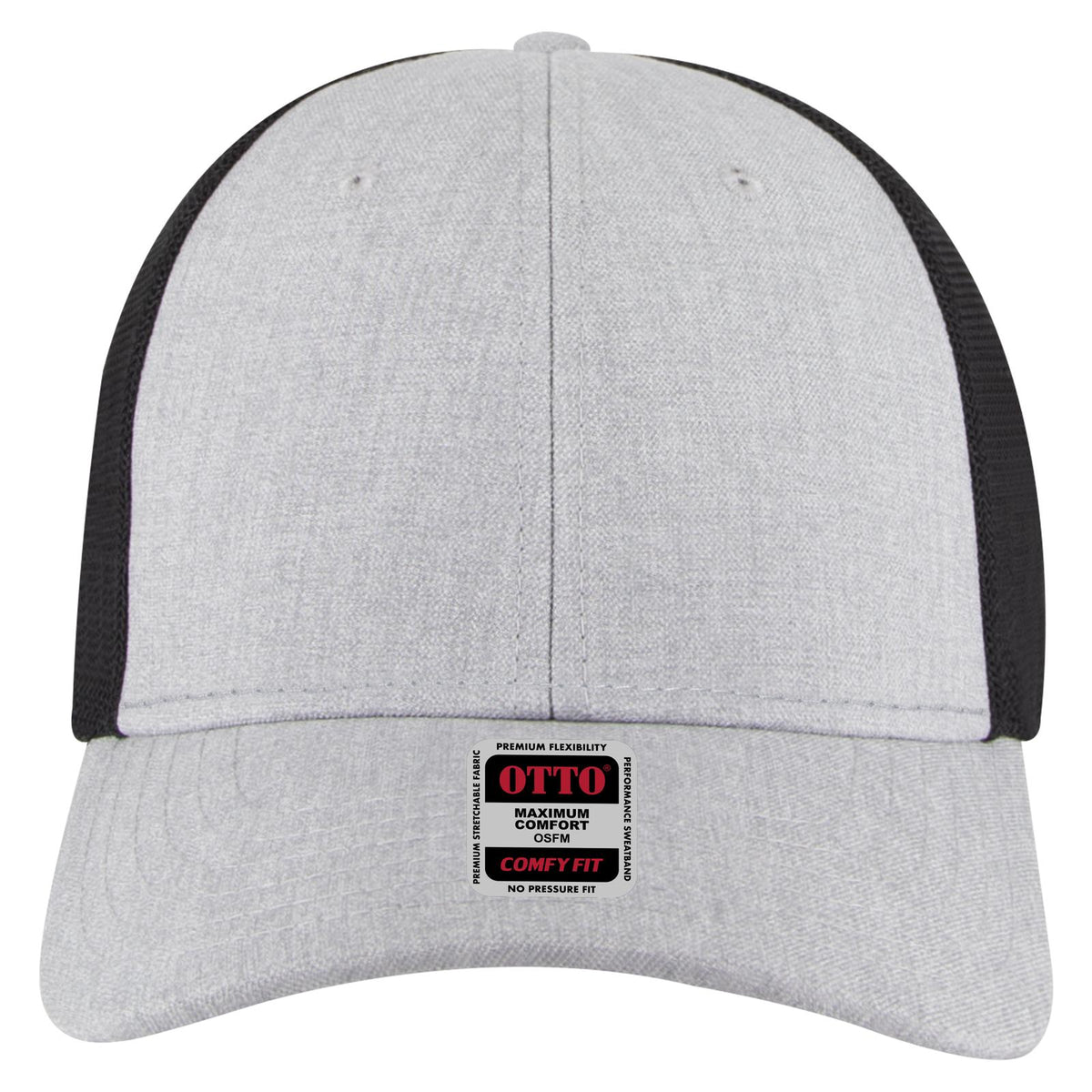 Front View of 747403A - H. Gry/H. Gry/Blk OTTO CAP "OTTO COMFY FIT" 6 Panel Low Profile Mesh Back Trucker Hat