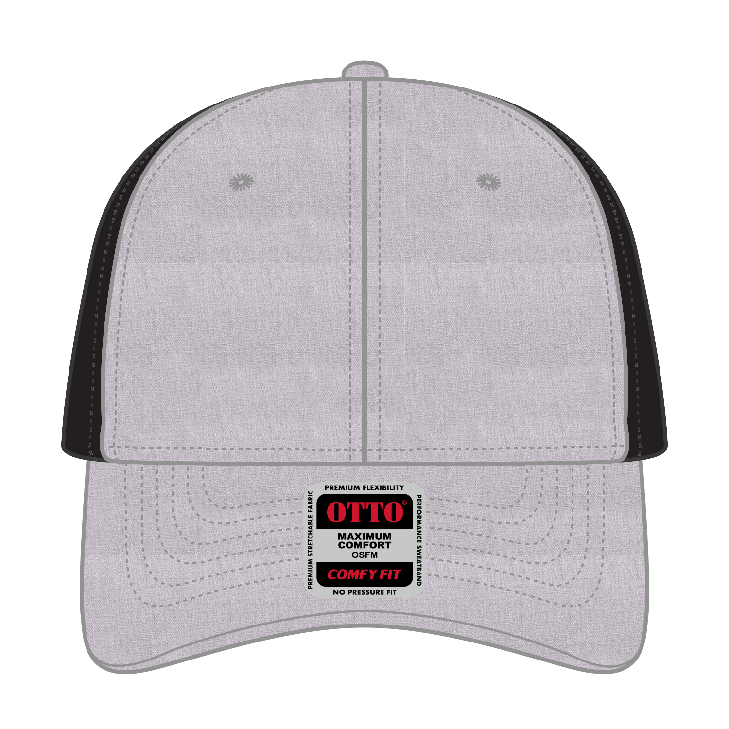 Front View of 747403A - H. Gry/H. Gry/Blk OTTO CAP "OTTO COMFY FIT" 6 Panel Low Profile Mesh Back Trucker Hat