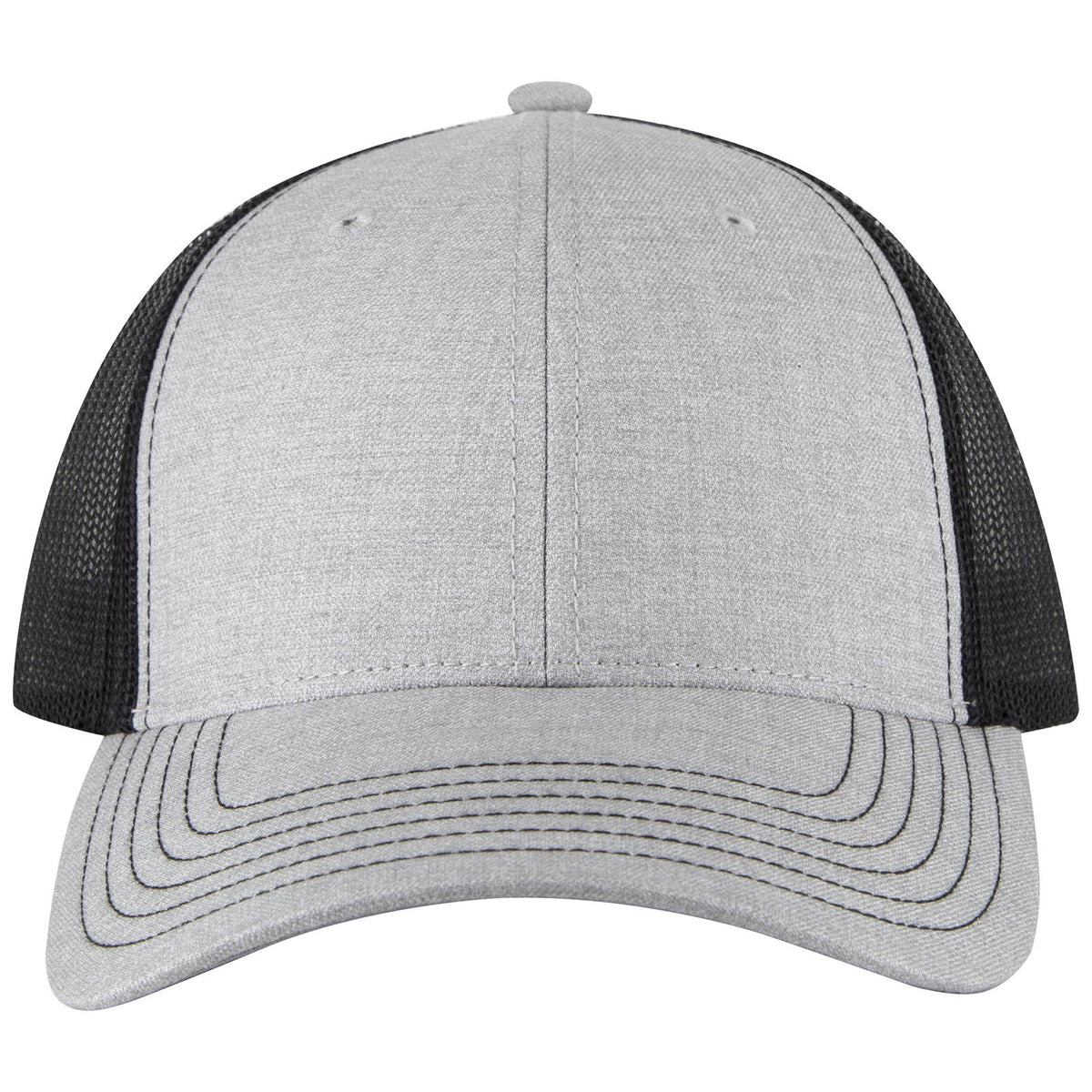 Front View of 747403B - Ht Gry/Ht Gry/Blk OTTO CAP 6 Panel Low Profile Mesh Back Trucker Hat