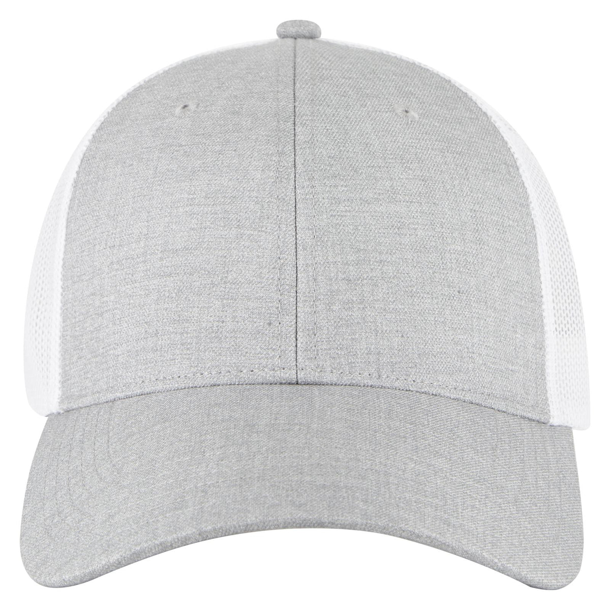 Front View of 747416 - H. Gry/H. Gry/Wht OTTO CAP 6 Panel Low Profile Mesh Back Trucker Hat