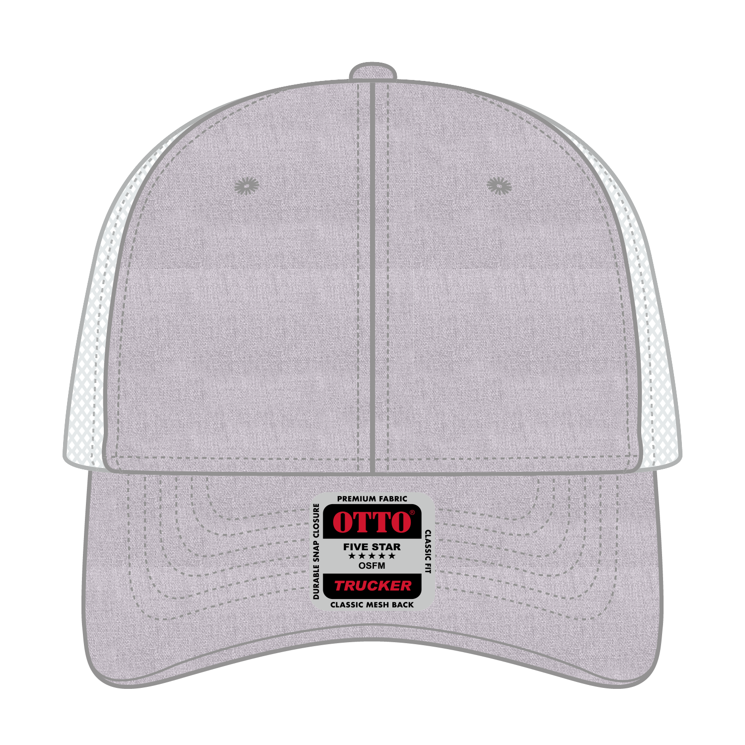 Front View of 747416 - H. Gry/H. Gry/Wht OTTO CAP 6 Panel Low Profile Mesh Back Trucker Hat