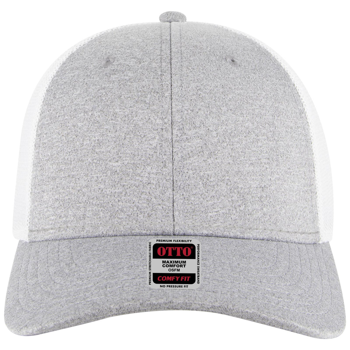 Front View of 747416A - HeatherGray/HeatherGray/White OTTO CAP "OTTO COMFY FIT" 6 Panel Low Profile Mesh Back Trucker Hat