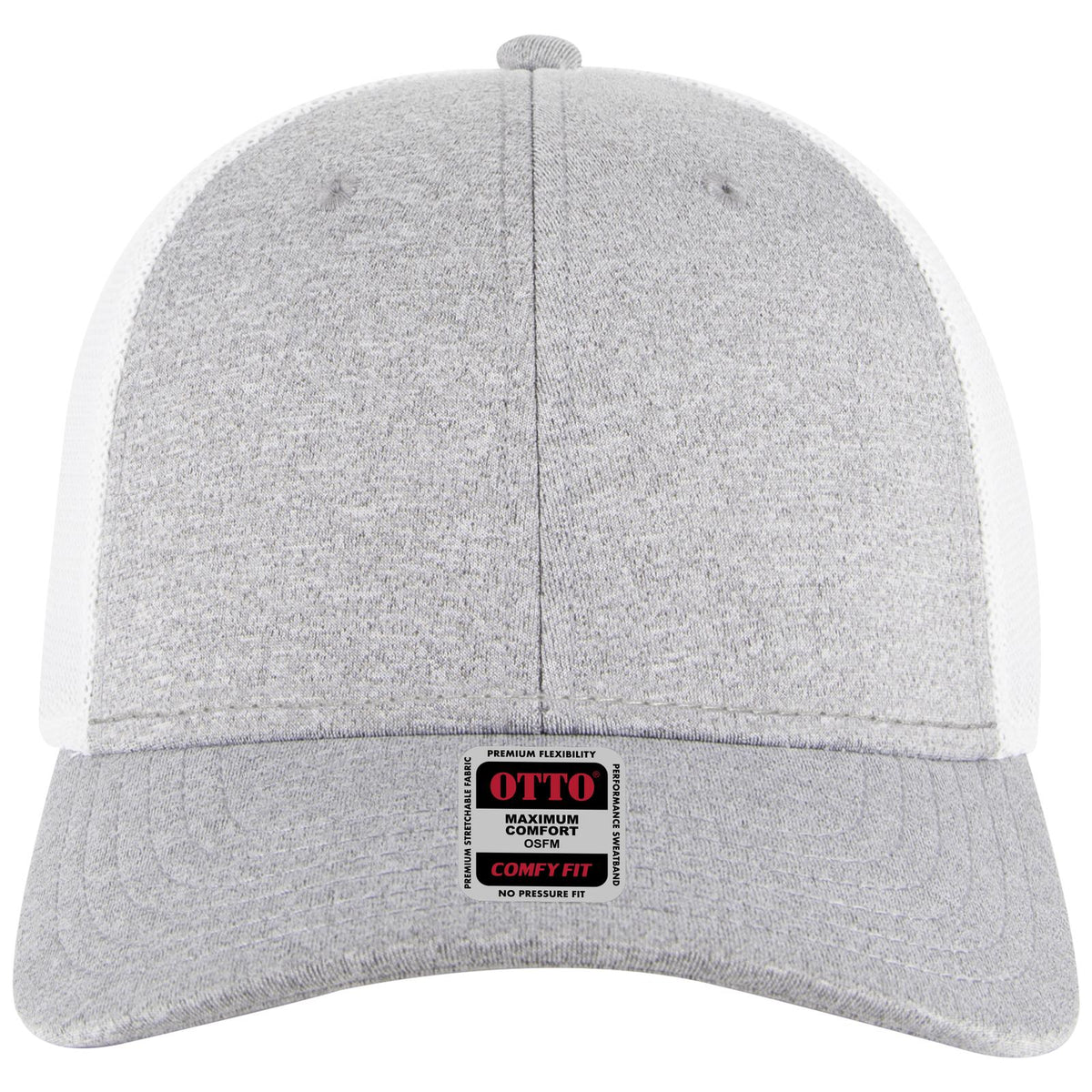 Front View of 747416B - HeatherGray/HeatherGray/White OTTO CAP "OTTO COMFY FIT" 6 Panel Low Profile Mesh Back Trucker Hat