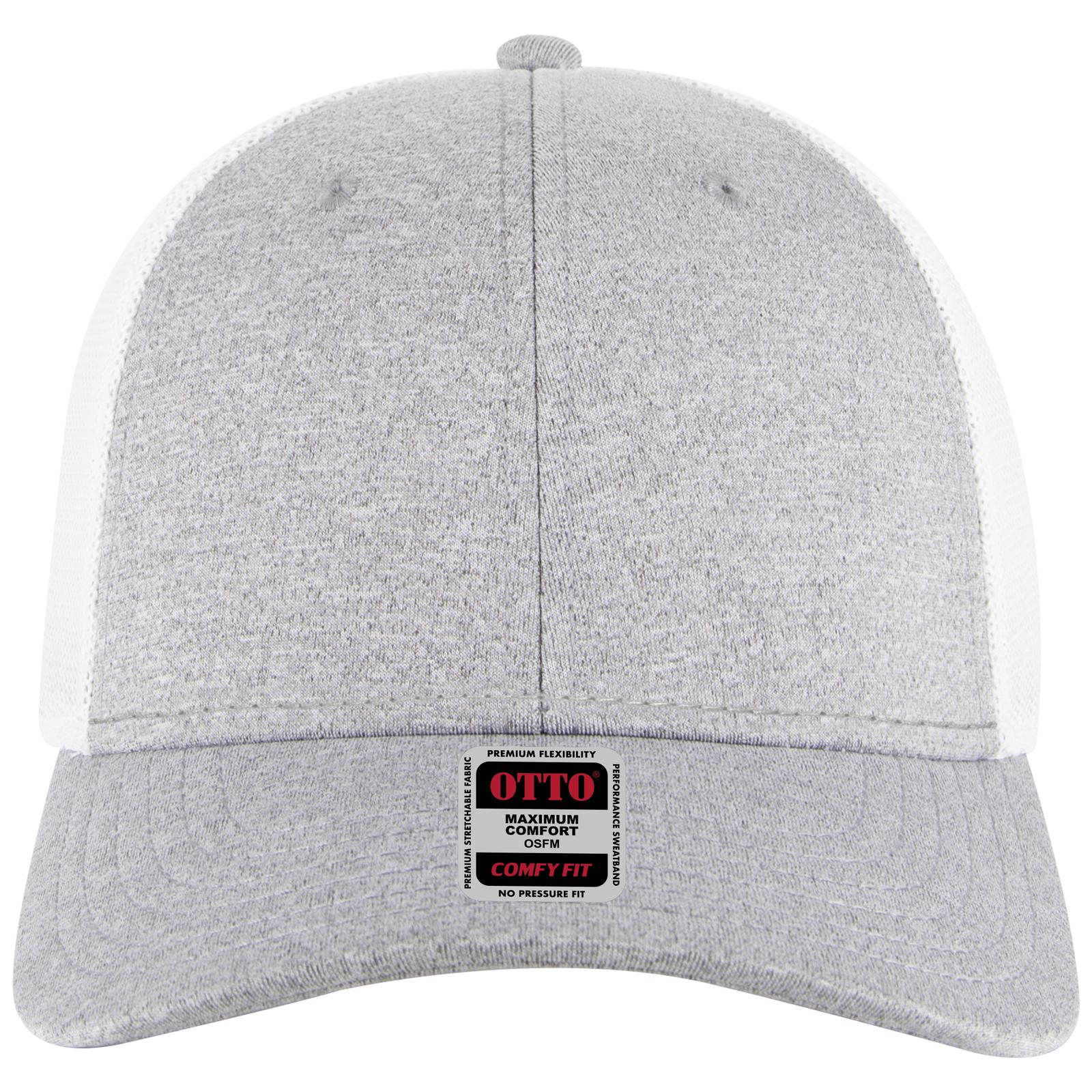 Front View of 747416B - HeatherGray/HeatherGray/White OTTO CAP "OTTO COMFY FIT" 6 Panel Low Profile Mesh Back Trucker Hat