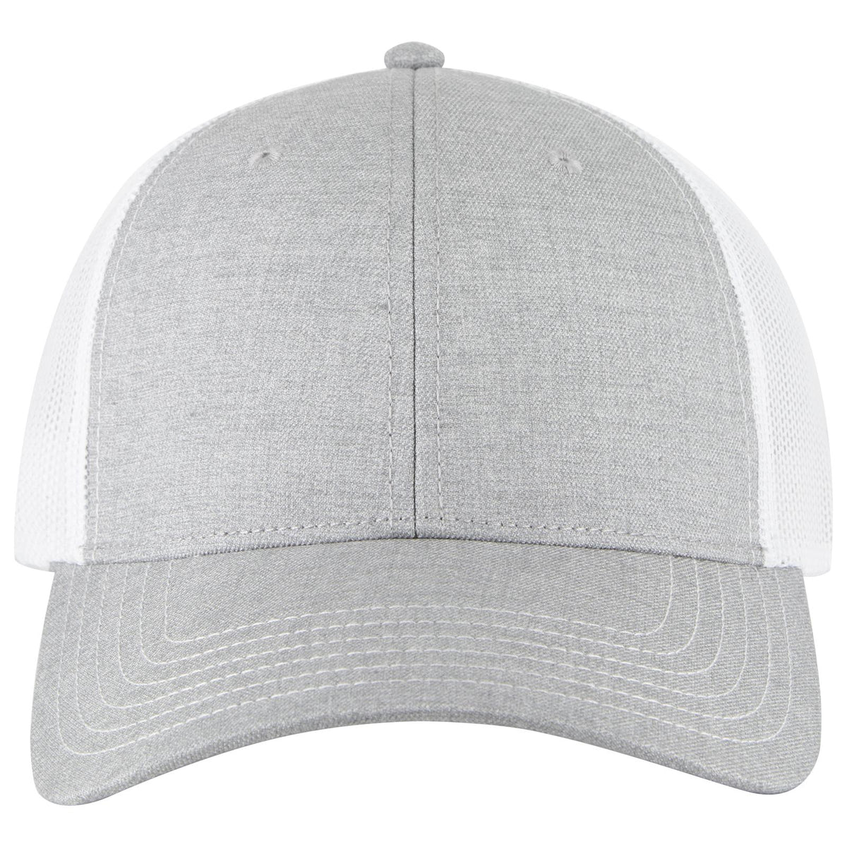 Front View of 747416B - Ht Gry/Ht Gry/Wht OTTO CAP 6 Panel Low Profile Mesh Back Trucker Hat
