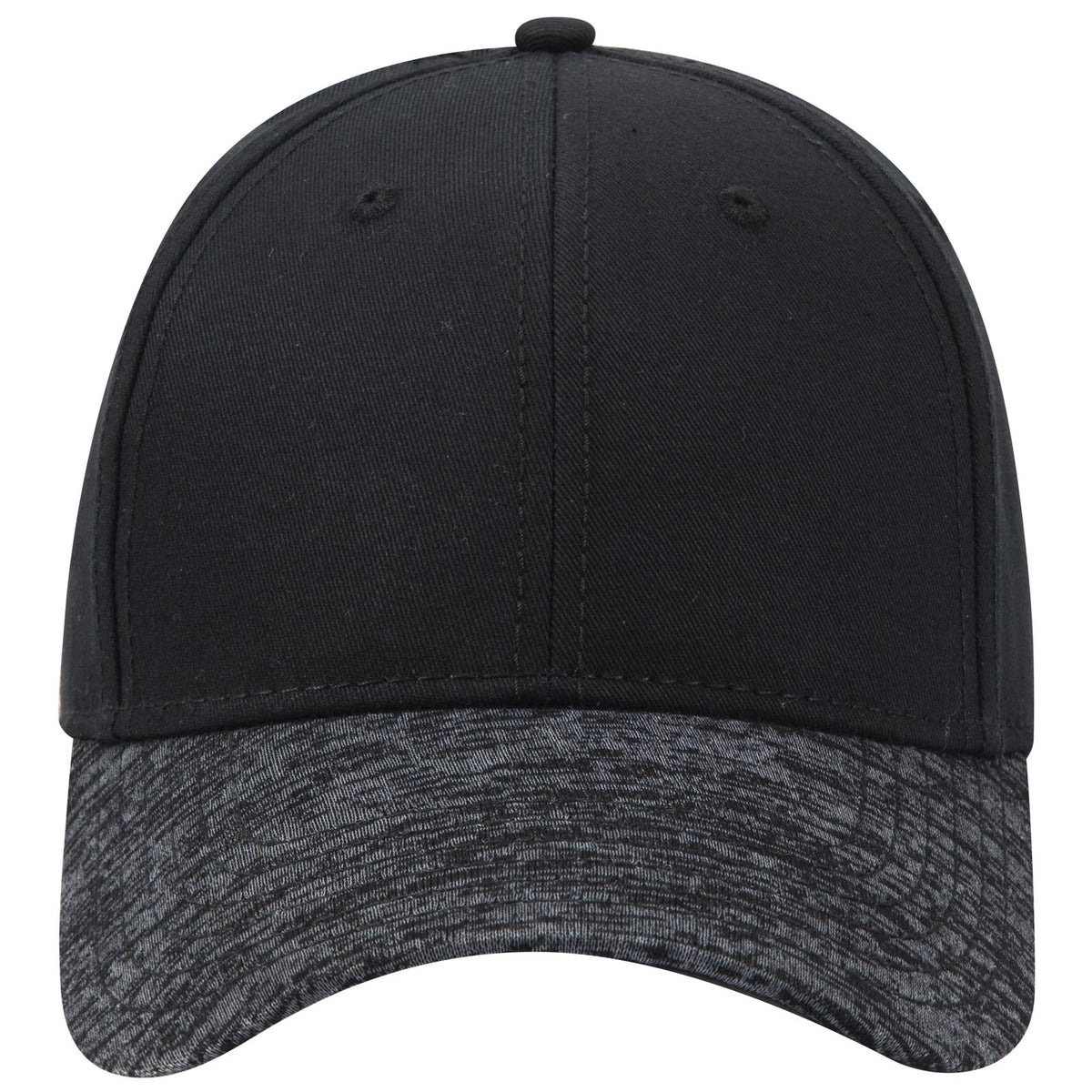 Front View of 8003 - Hth.Blk/Blk OTTO CAP 6 Panel Low Profile Baseball Cap