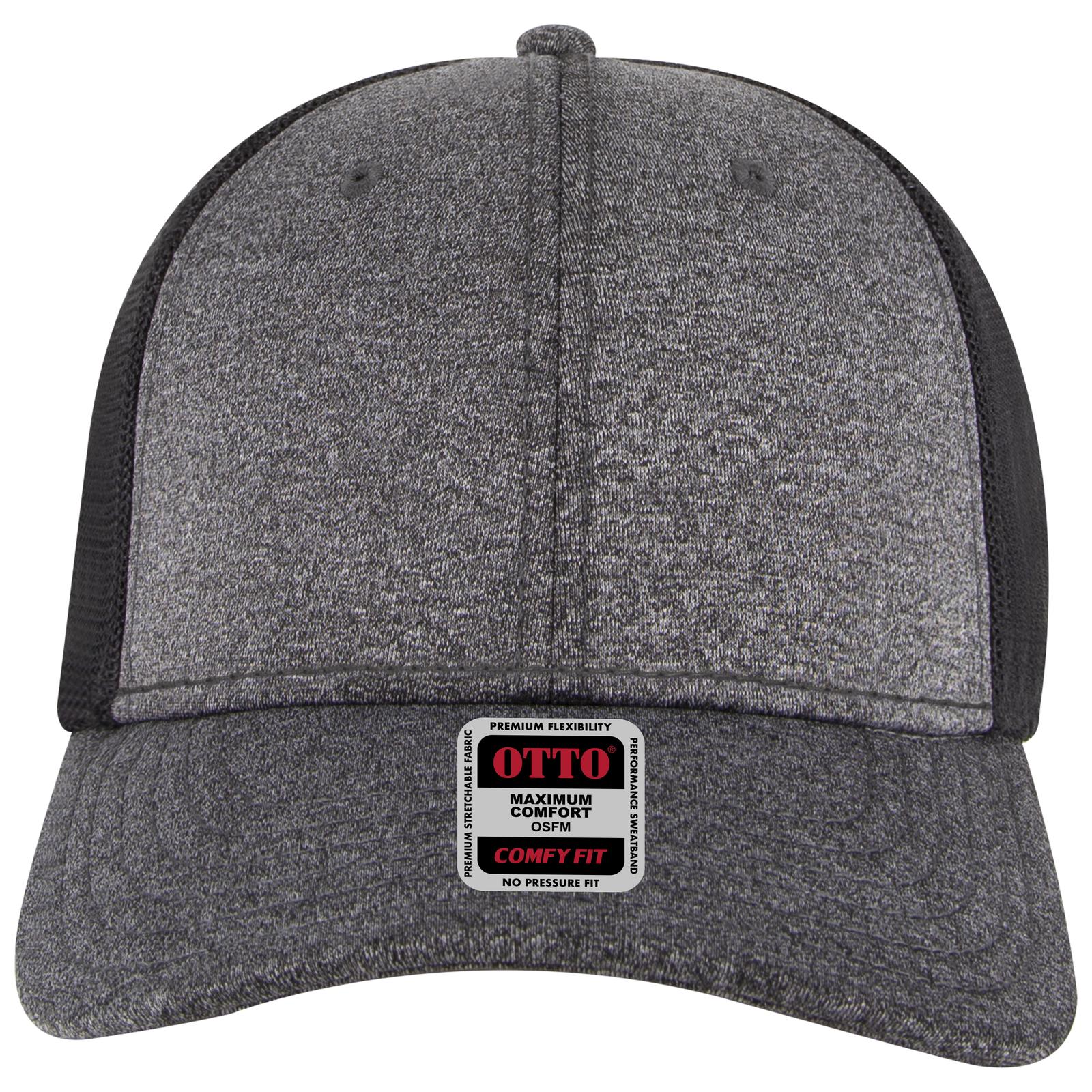 Front View of 808003B - Hth.Blk/Hth.Blk/Blk OTTO CAP "OTTO COMFY FIT" 6 Panel Low Profile Mesh Back Trucker Hat